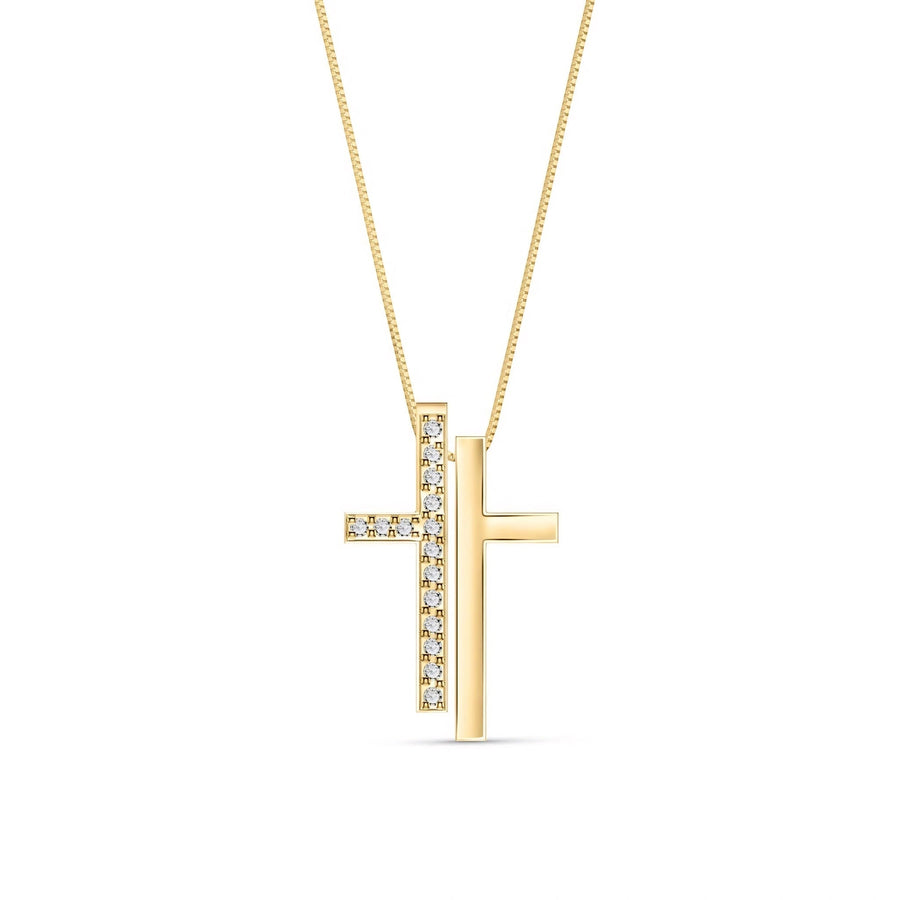 Yellow Gold Heritage Cross Pendant Necklace Diamond 10K — Fulvia