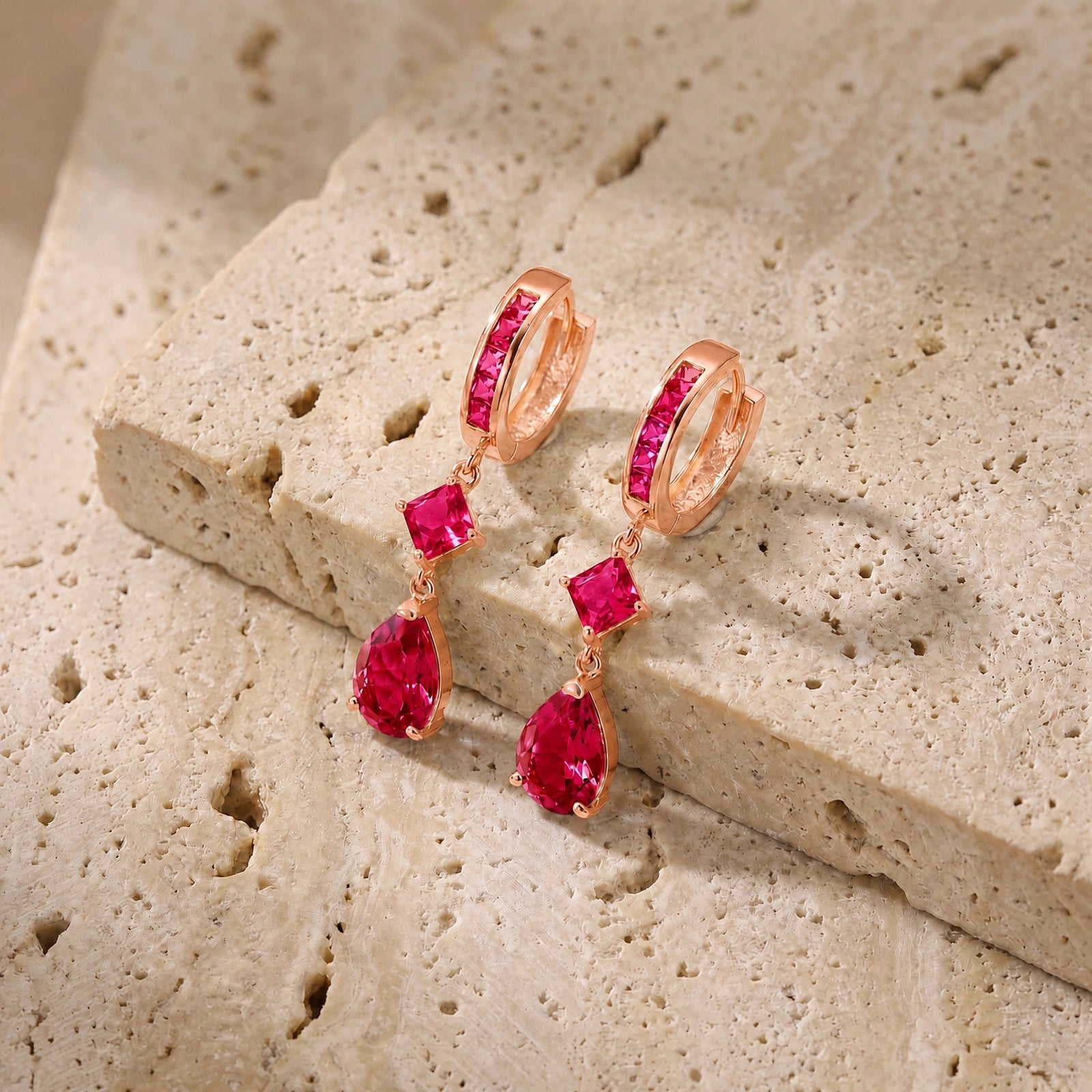 Rose Gold Dangling Earrings Zirconia 10K — Italia