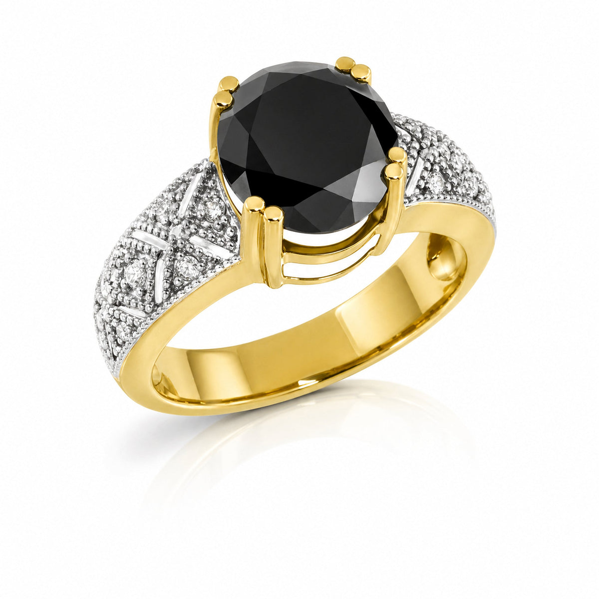 Yellow Gold Statement Ring Diamond 10K — Selene