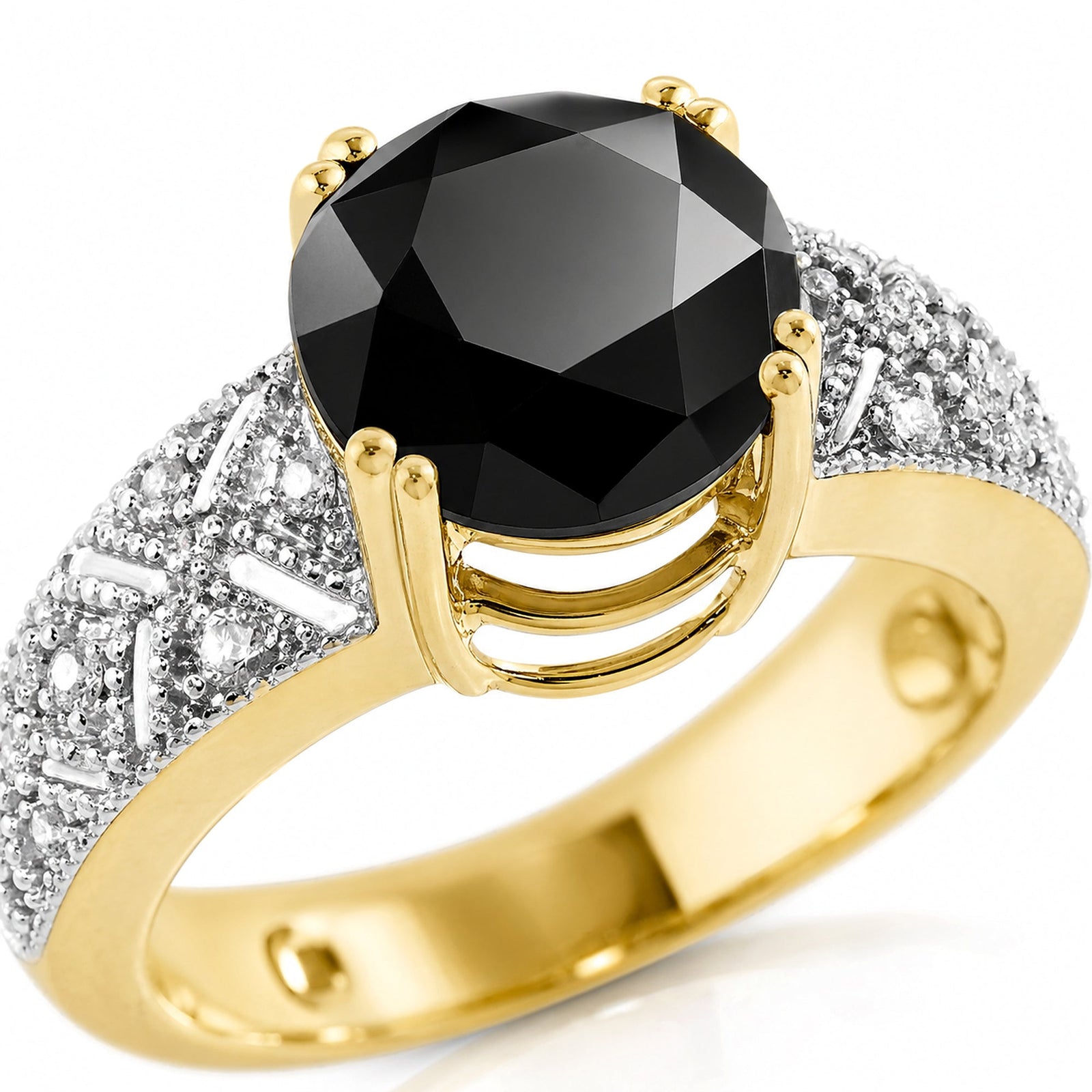 Yellow Gold Statement Ring Diamond 10K — Selene