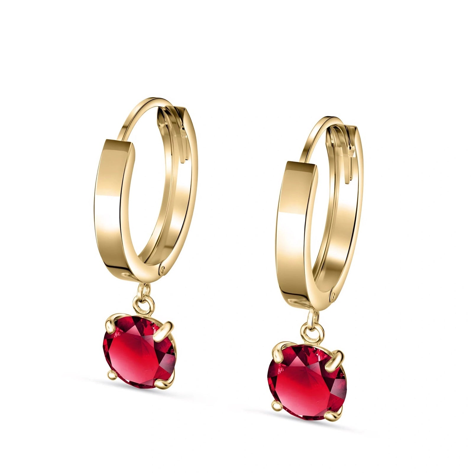 Yellow Gold Belle Drop Earrings Ruby 10K — Angela