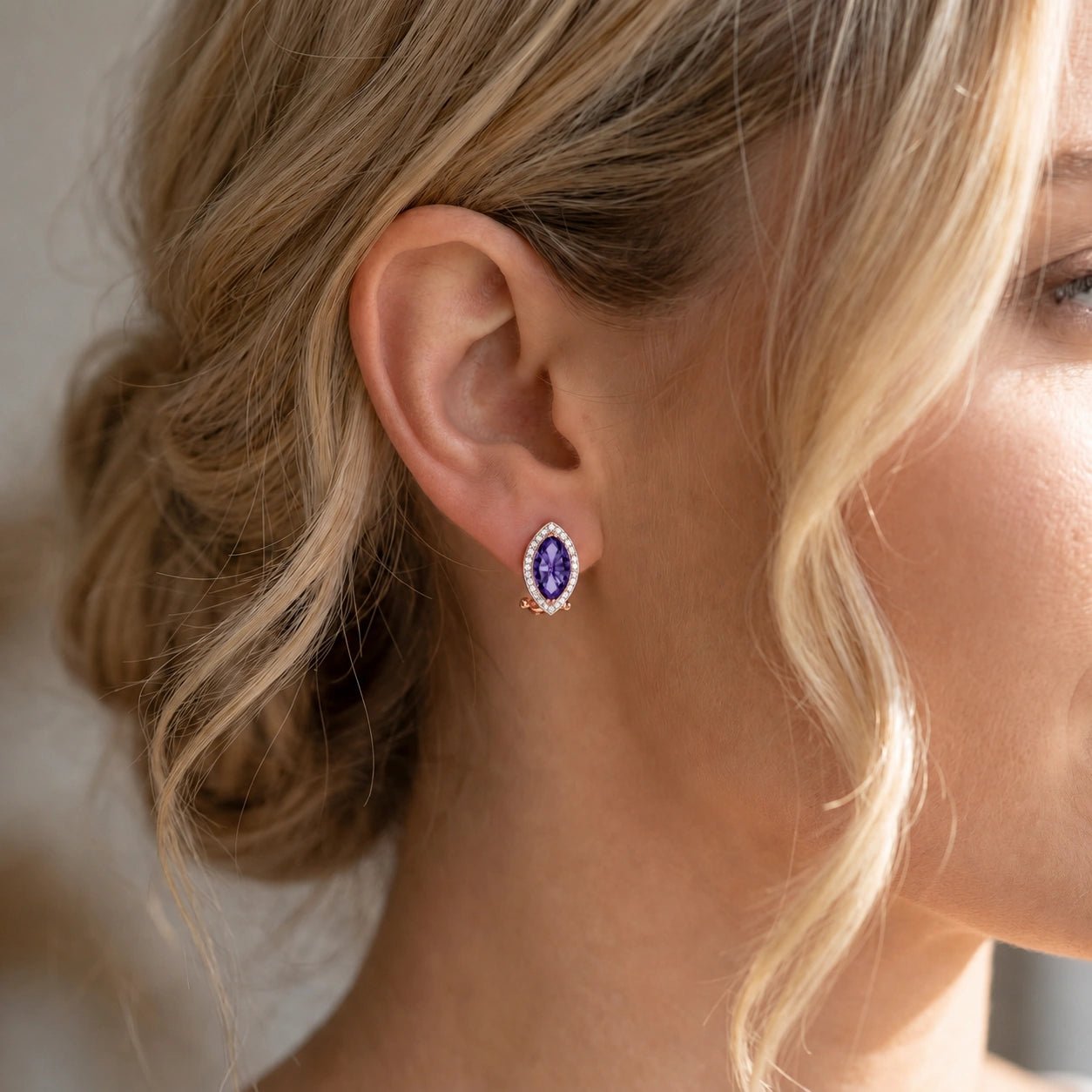 Rose Gold Earrings Amethyst 10K — Mariella