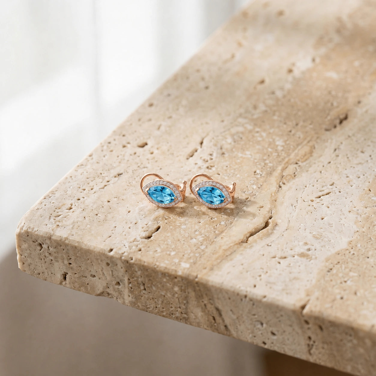 Rose Gold Earrings Blue Topaz 10K — Mariella