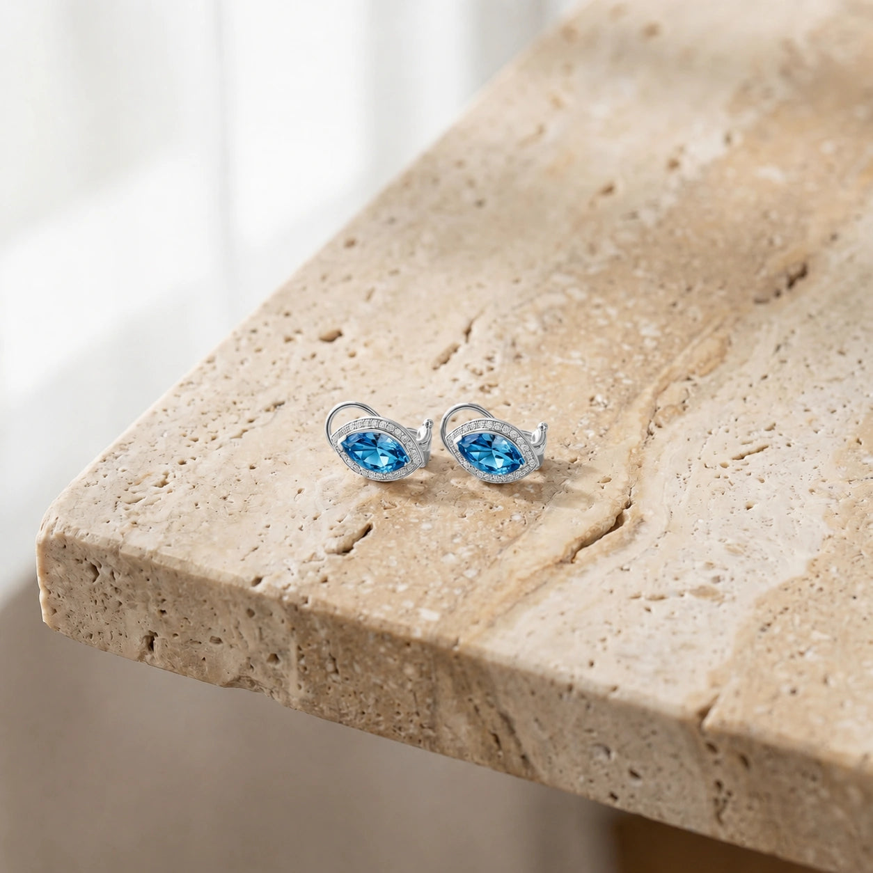 White Gold Earrings Blue Topaz 10K — Mariella