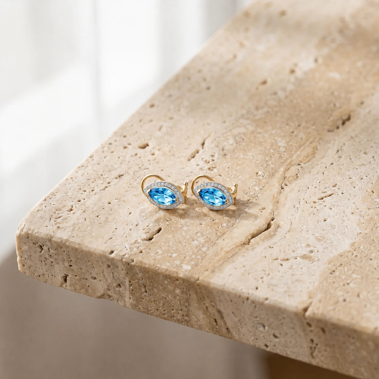 Yellow Gold Earrings Blue Topaz 10K — Mariella