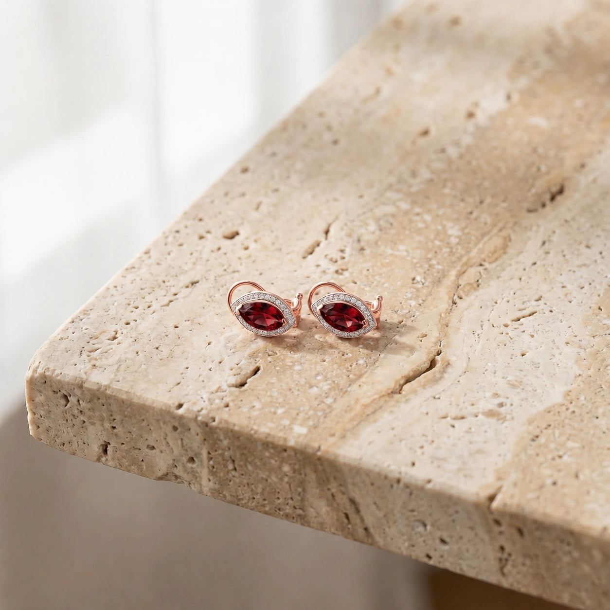 Rose Gold Earrings Garnet 10K — Mariella