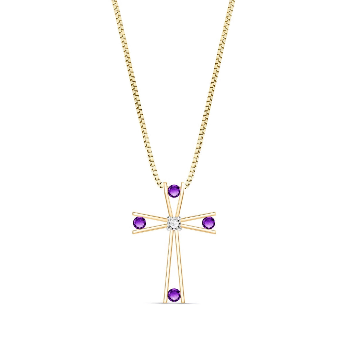 Yellow Gold Abstract Cross Pendant Necklace Amethyst 10K — Silvana