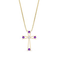 Yellow Gold Abstract Cross Pendant Necklace Amethyst 10K — Silvana
