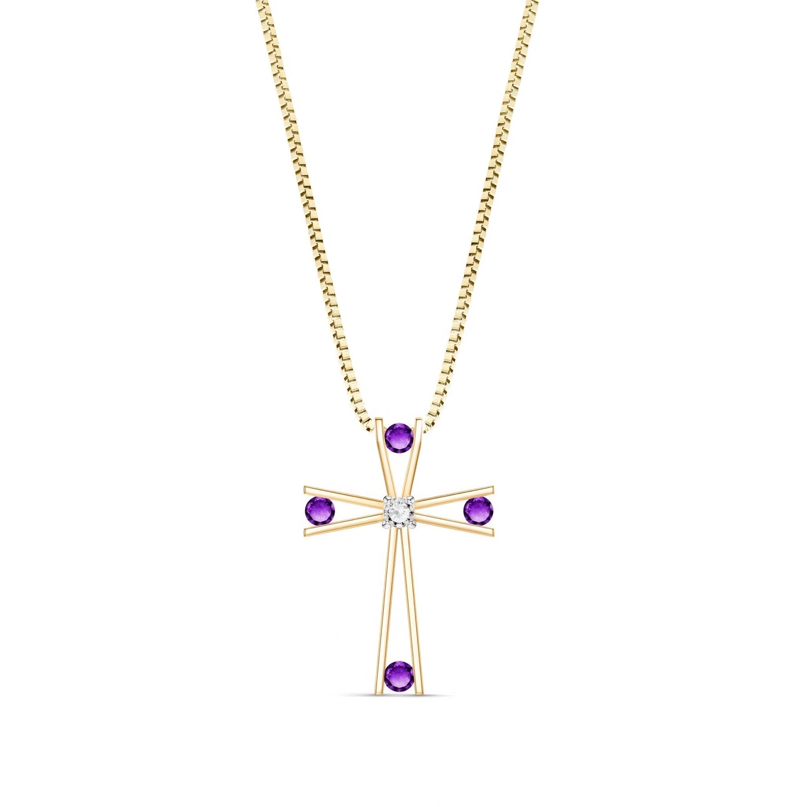 Yellow Gold Abstract Cross Pendant Necklace Amethyst 10K — Silvana