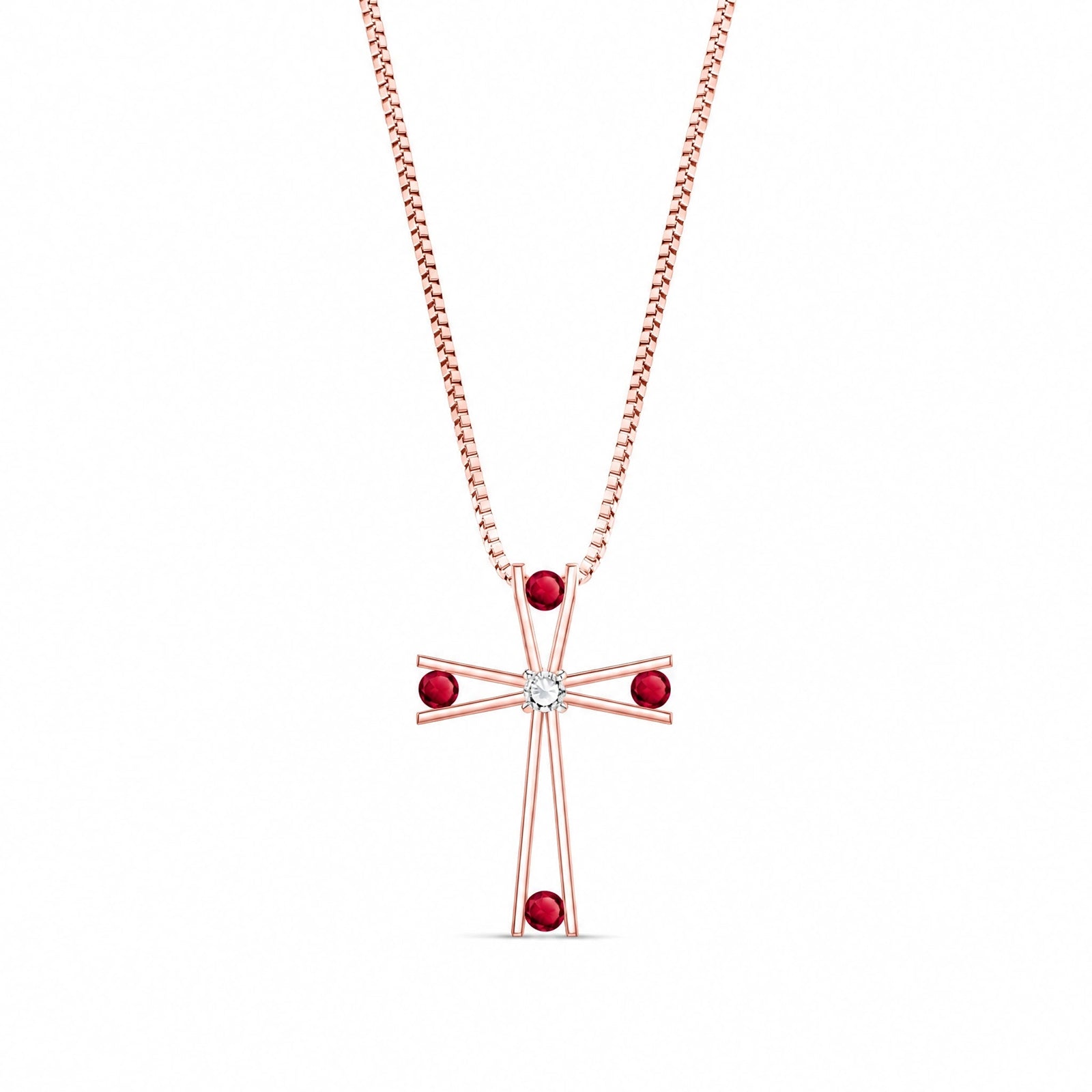 Rose Gold Abstract Cross Pendant Necklace Ruby 10K — Silvana