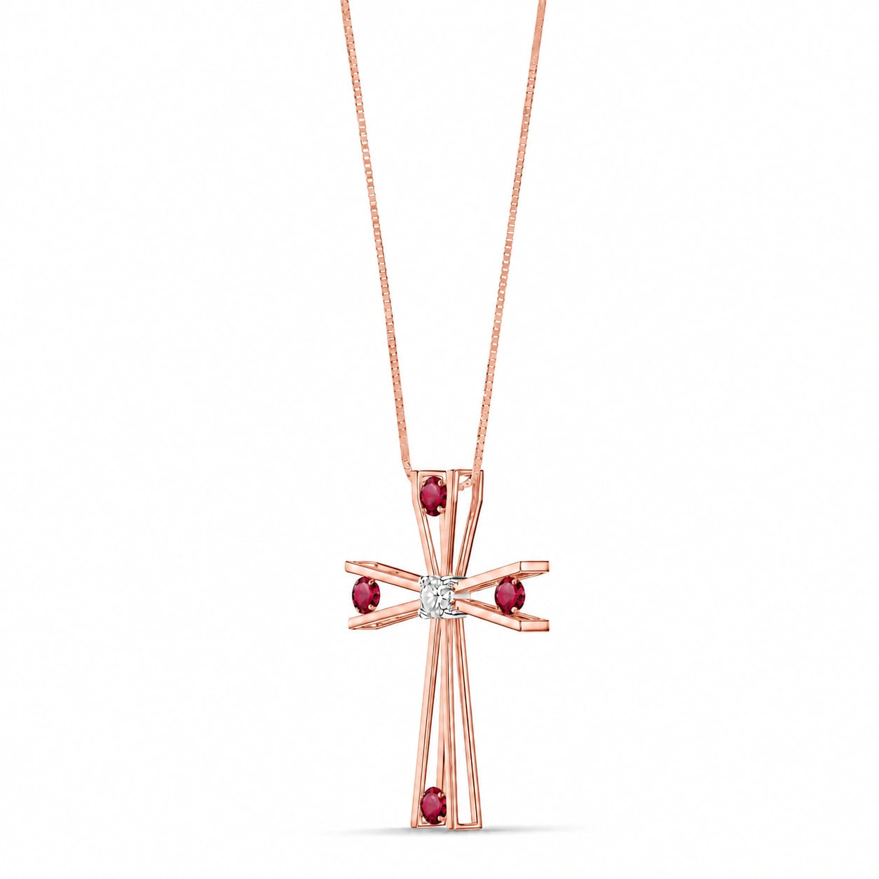 Rose Gold Abstract Cross Pendant Necklace Ruby 10K — Silvana