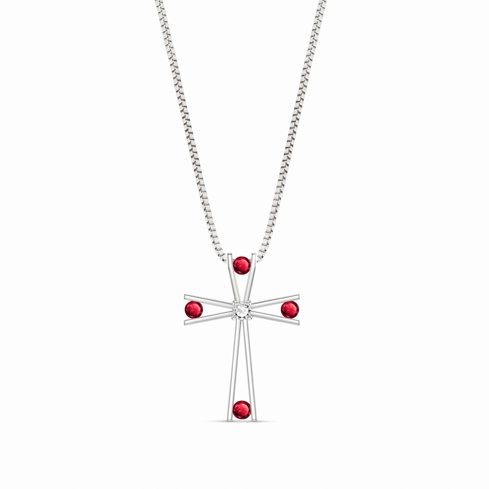 White Gold Abstract Cross Pendant Necklace Ruby 10K — Silvana