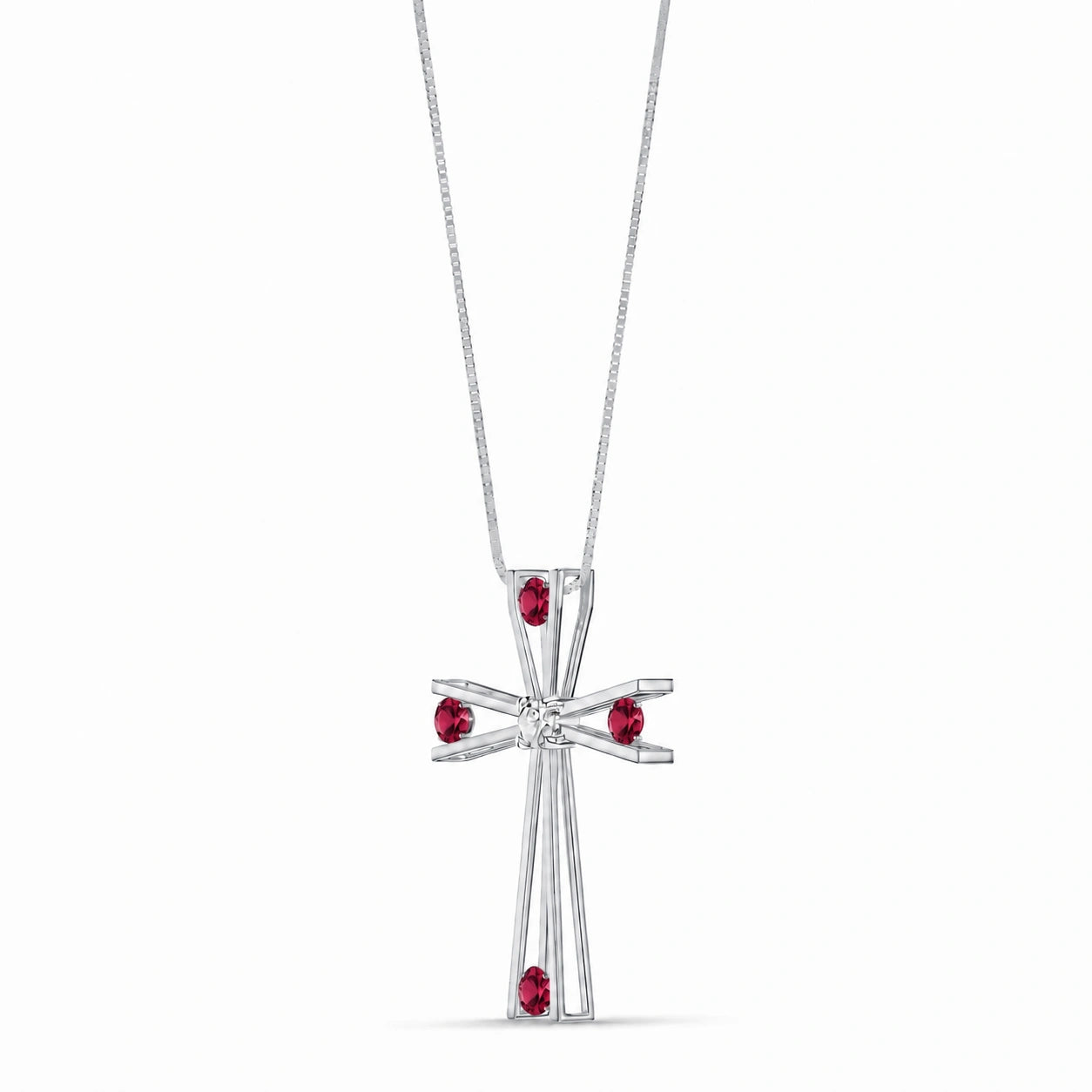 White Gold Abstract Cross Pendant Necklace Ruby 10K — Silvana
