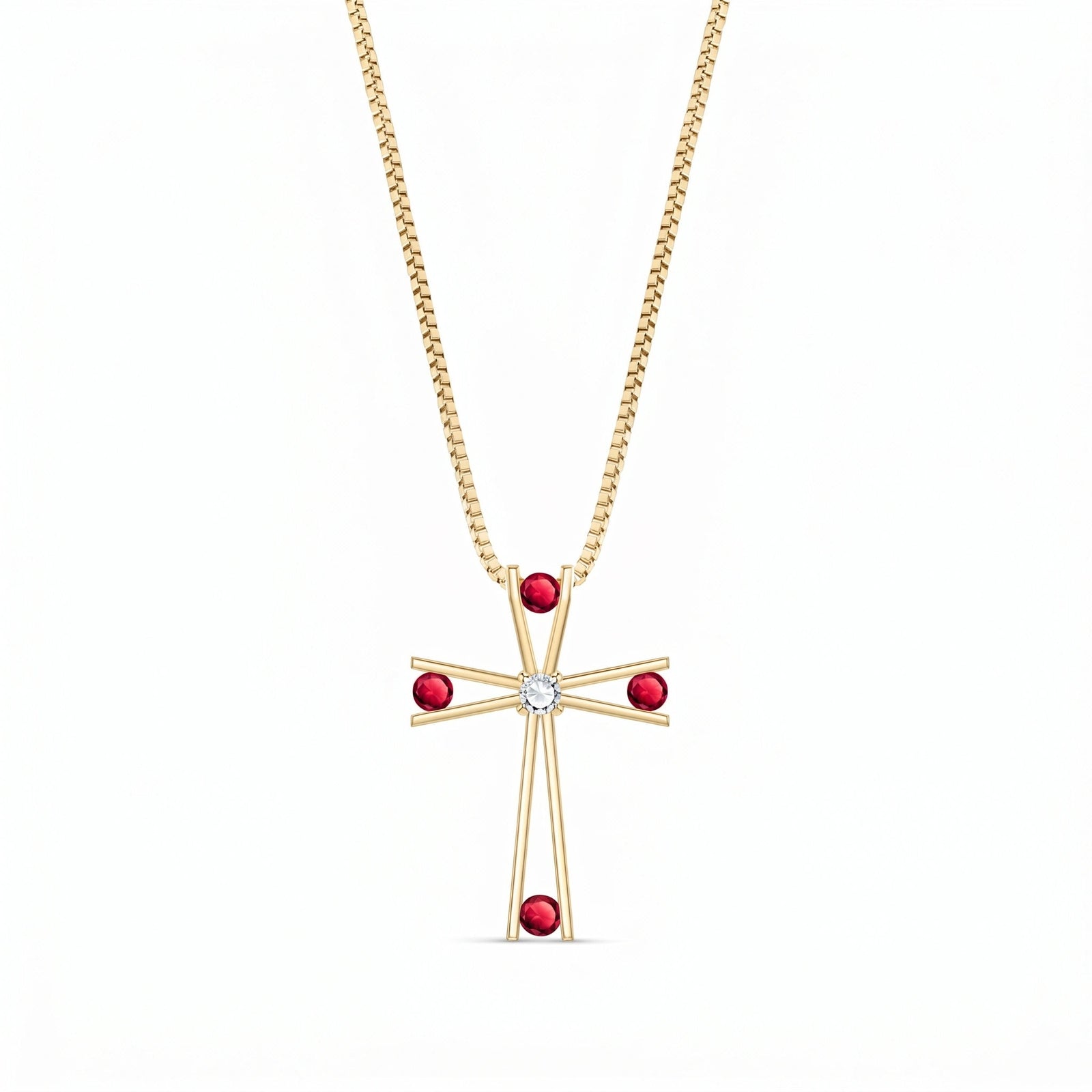 Yellow Gold Abstract Cross Pendant Necklace Ruby 10K — Silvana