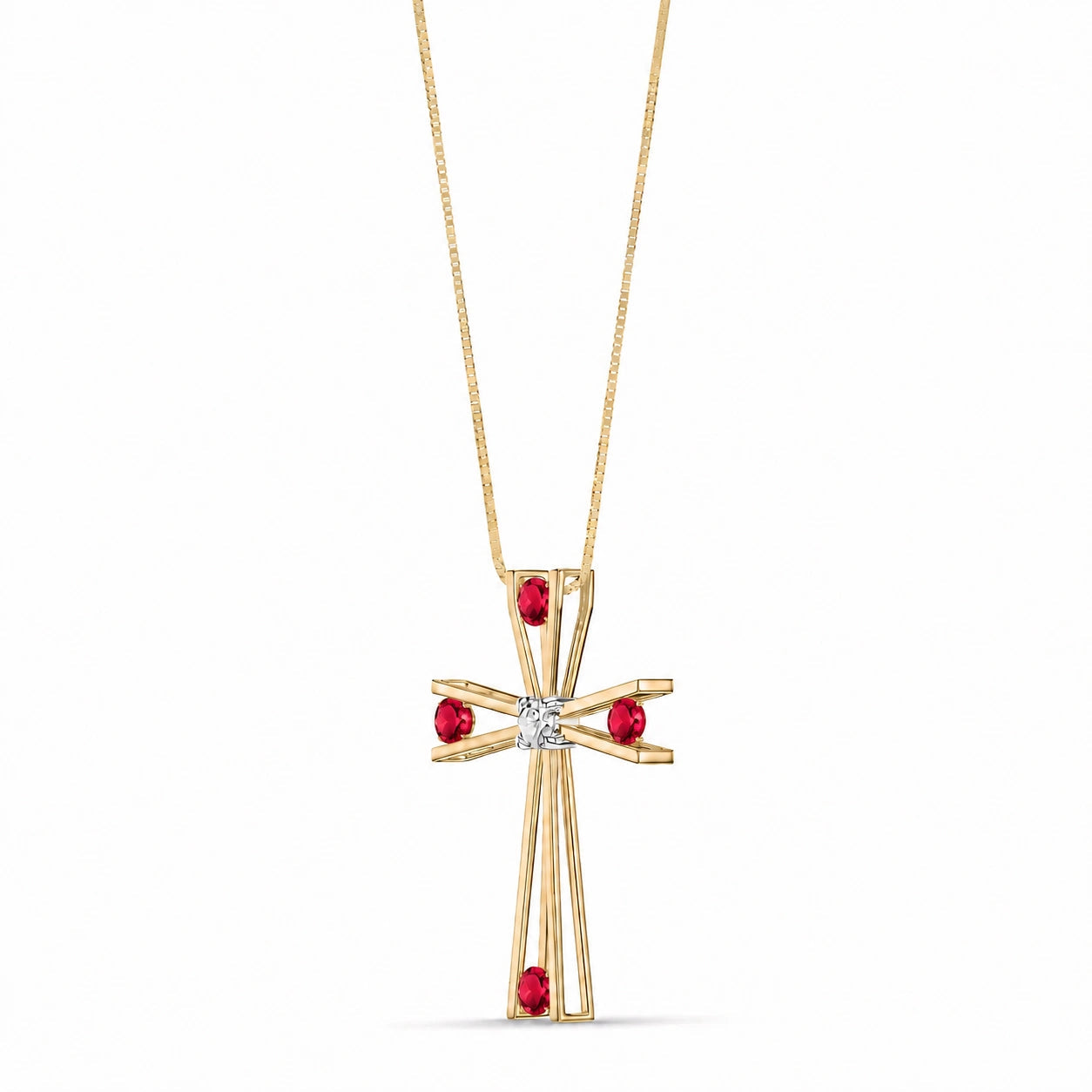 Yellow Gold Abstract Cross Pendant Necklace Ruby 10K — Silvana