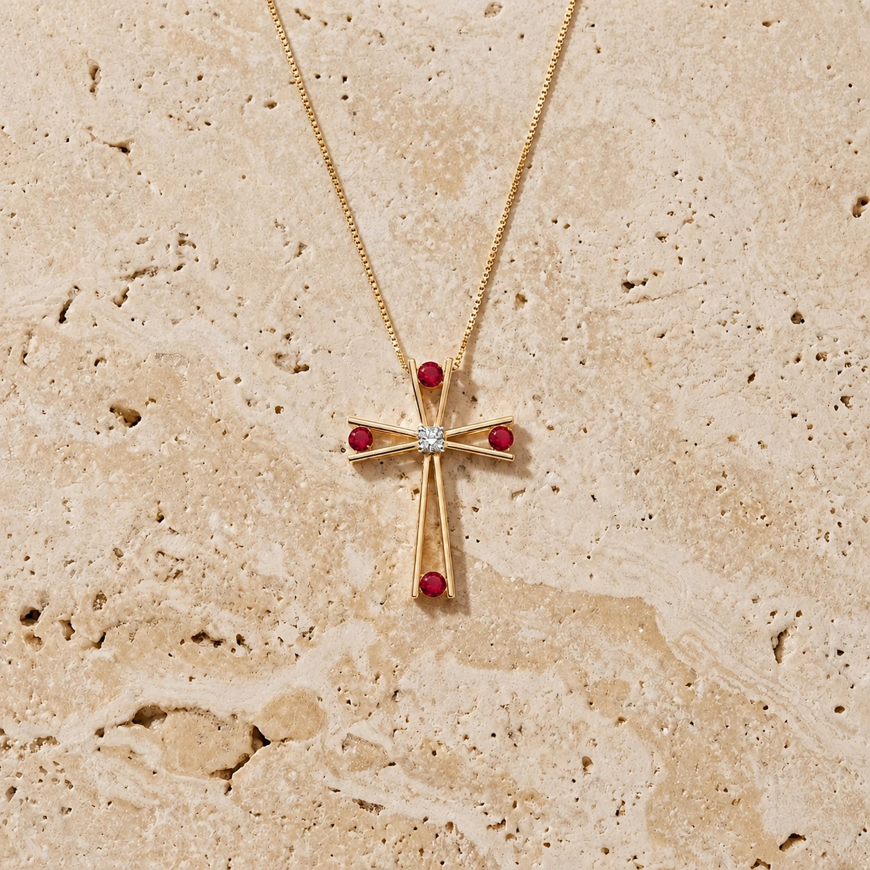 Yellow Gold Abstract Cross Pendant Necklace Ruby 10K — Silvana