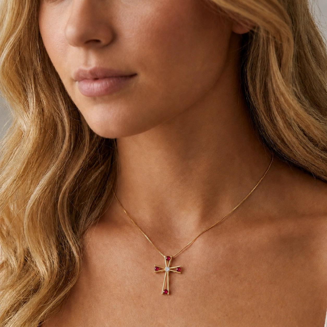 Yellow Gold Abstract Cross Pendant Necklace Ruby 10K — Silvana