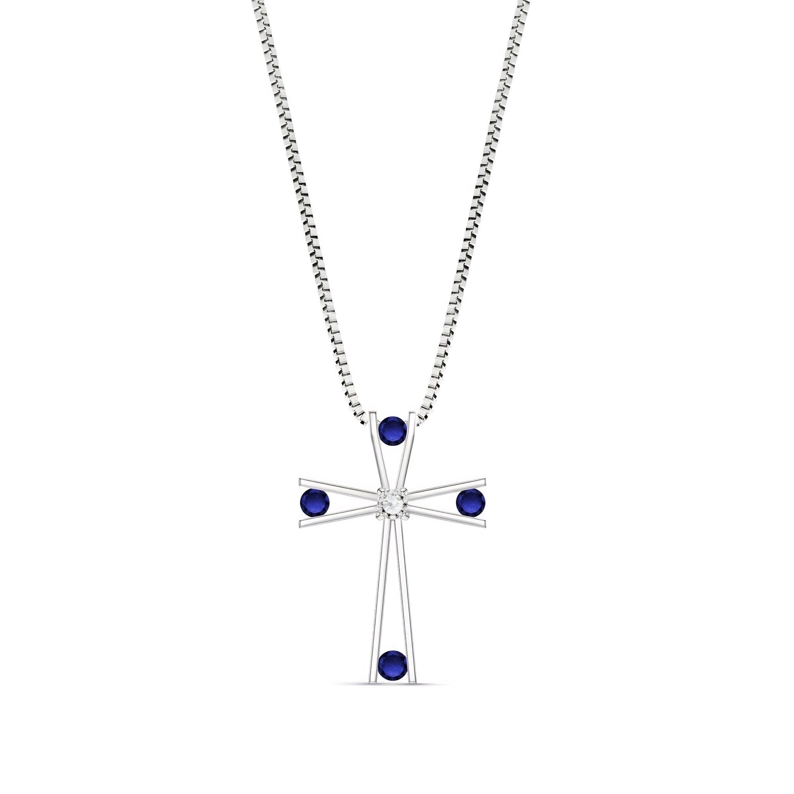 White Gold Abstract Cross Pendant Necklace Sapphire 10K — Silvana
