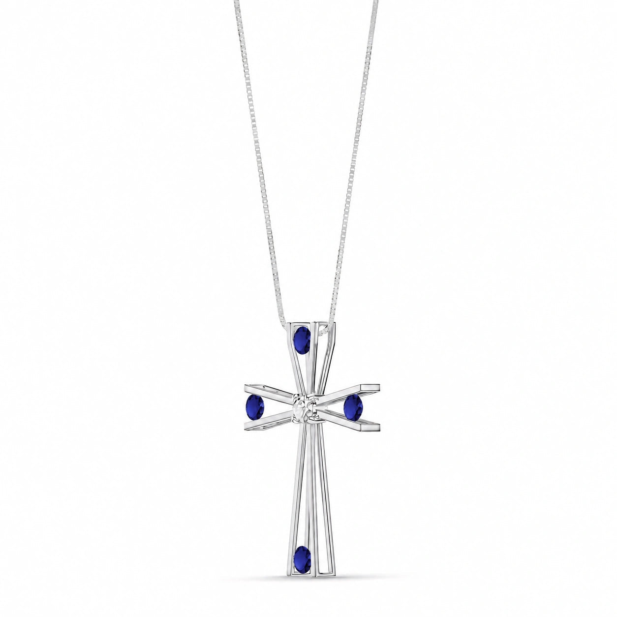 White Gold Abstract Cross Pendant Necklace Sapphire 10K — Silvana