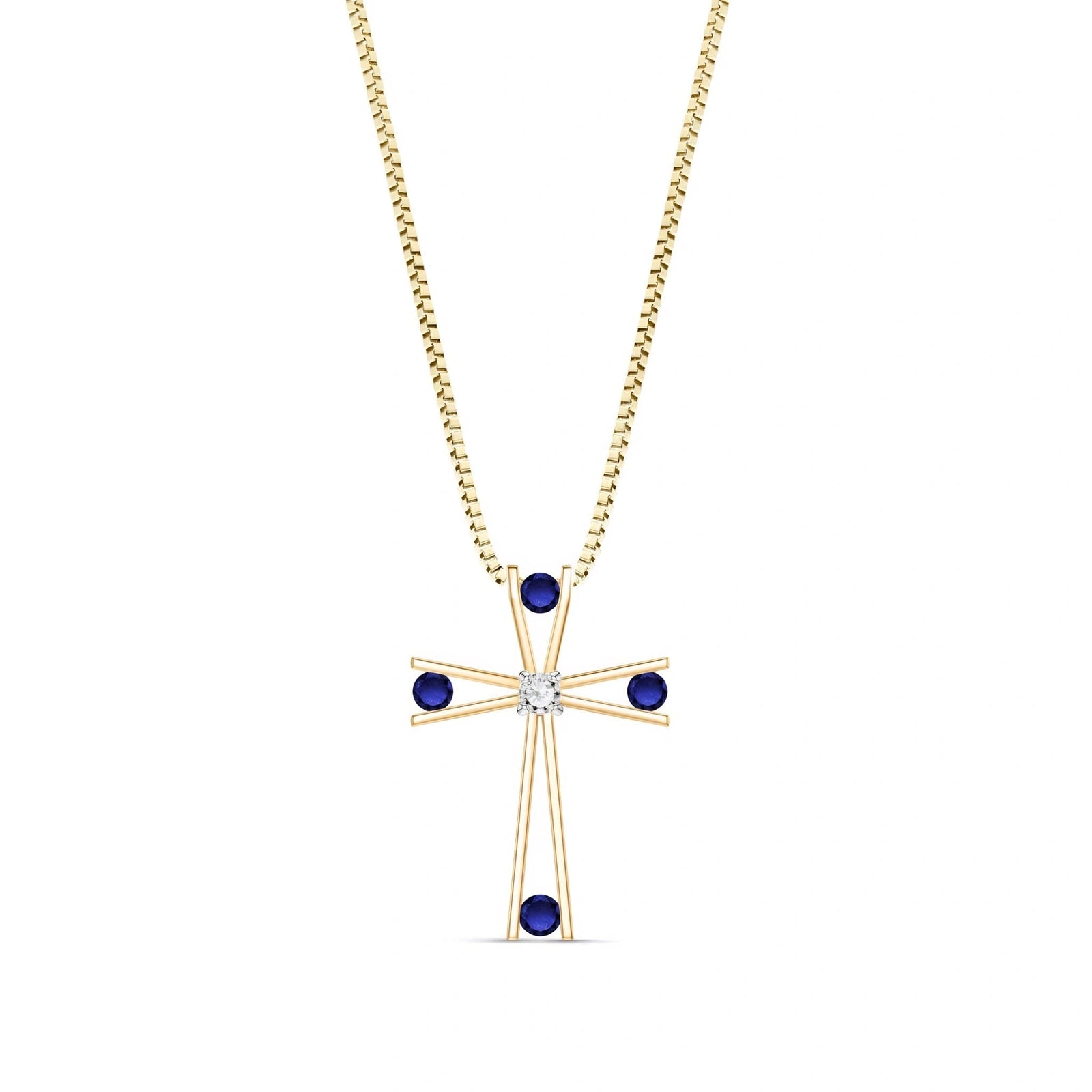 Yellow Gold Abstract Cross Pendant Necklace Sapphire 10K — Silvana
