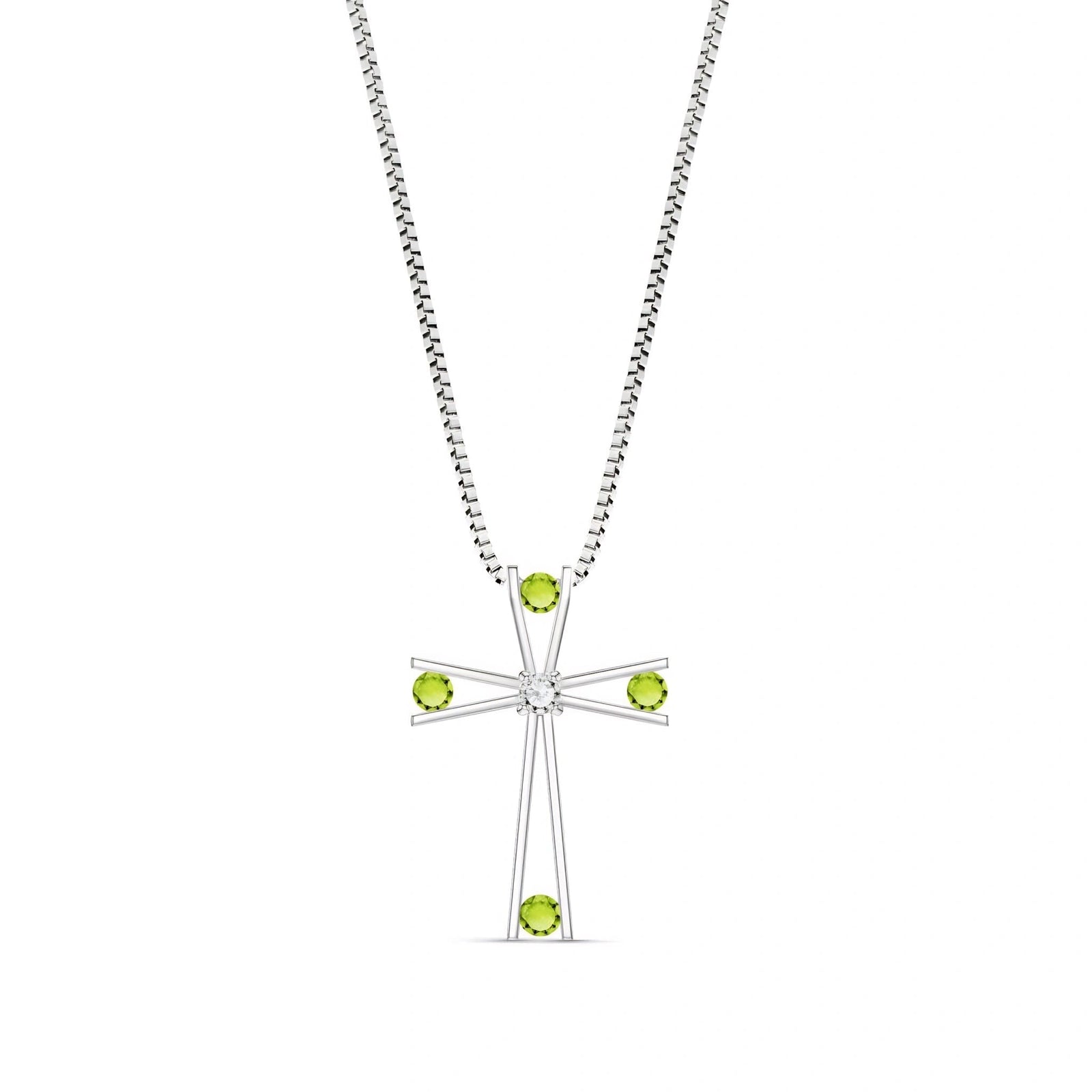 White Gold Abstract Cross Pendant Necklace Peridot 10K — Silvana