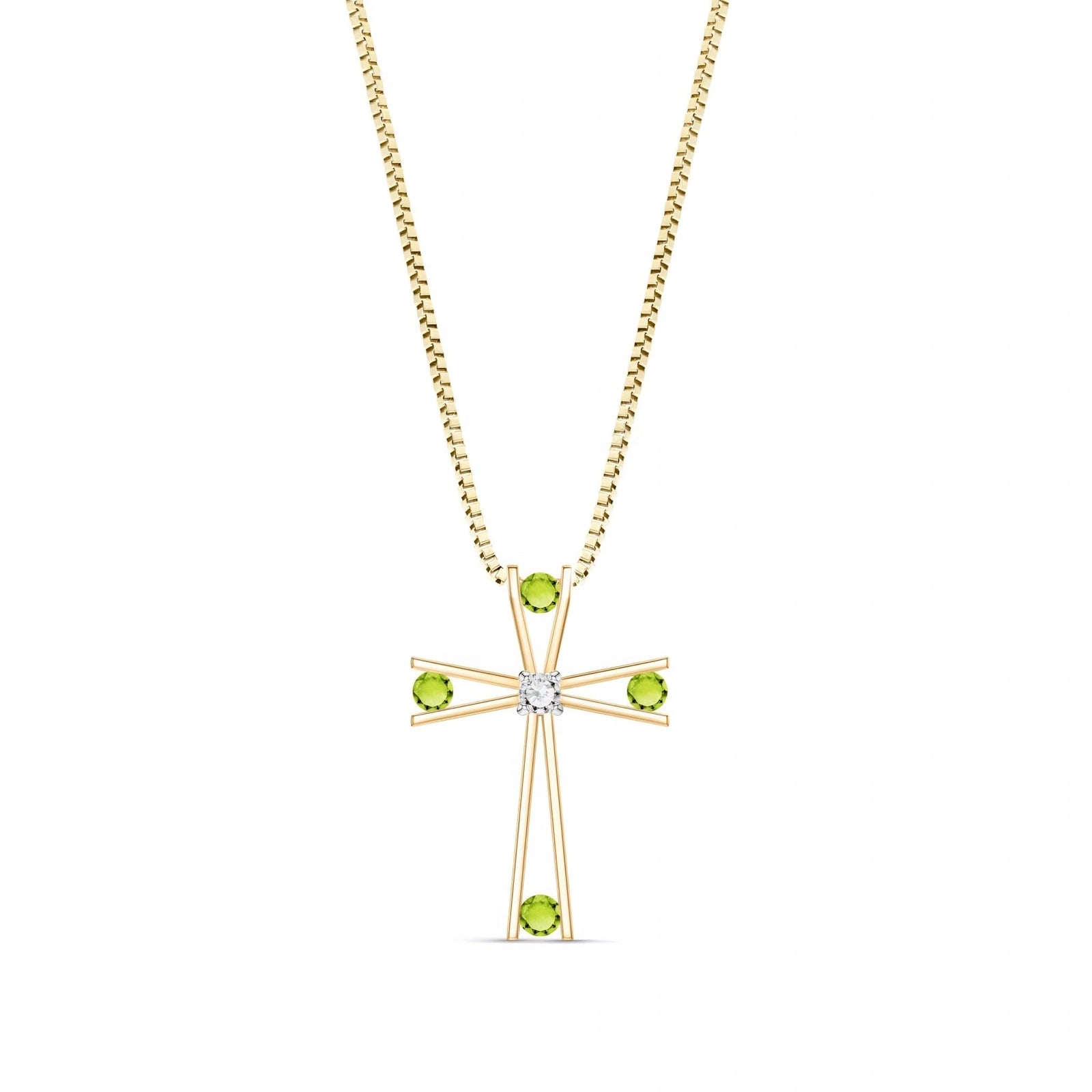 Yellow Gold Abstract Cross Pendant Necklace Peridot 10K — Silvana