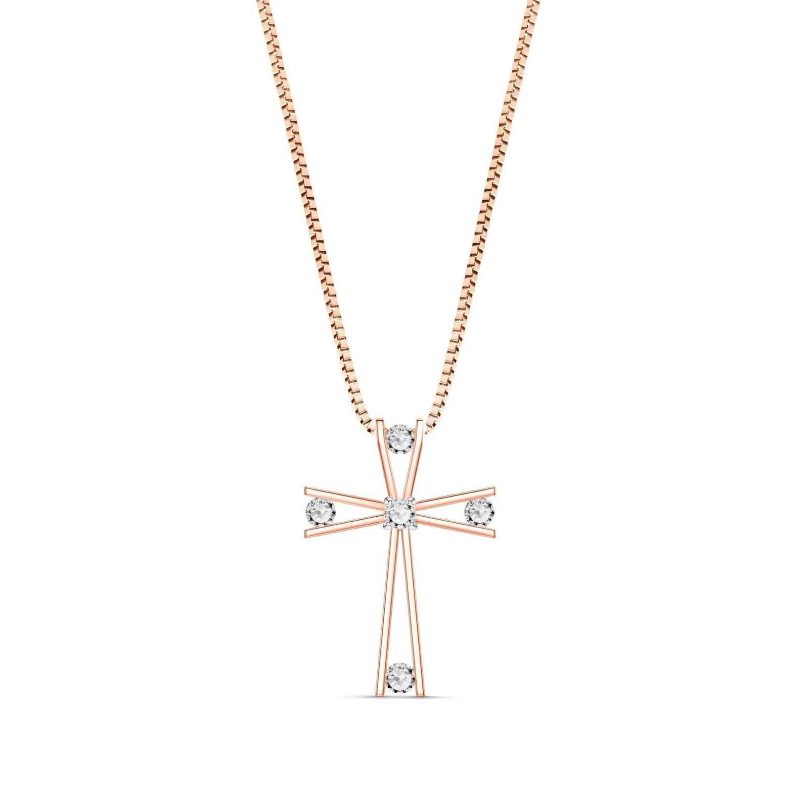 Rose Gold Abstract Cross Pendant Necklace Diamond 10K — Silvana