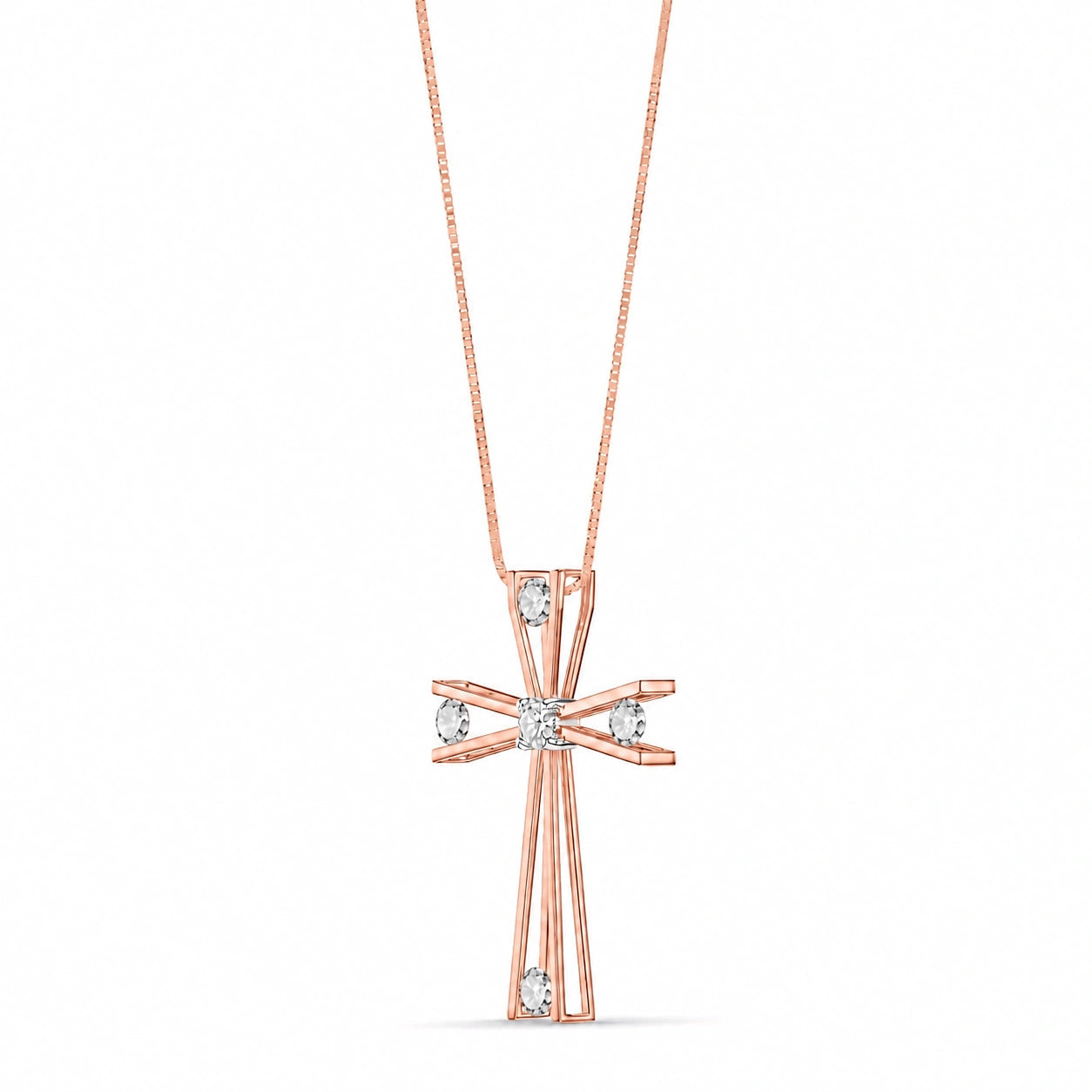 Rose Gold Abstract Cross Pendant Necklace Diamond 10K — Silvana