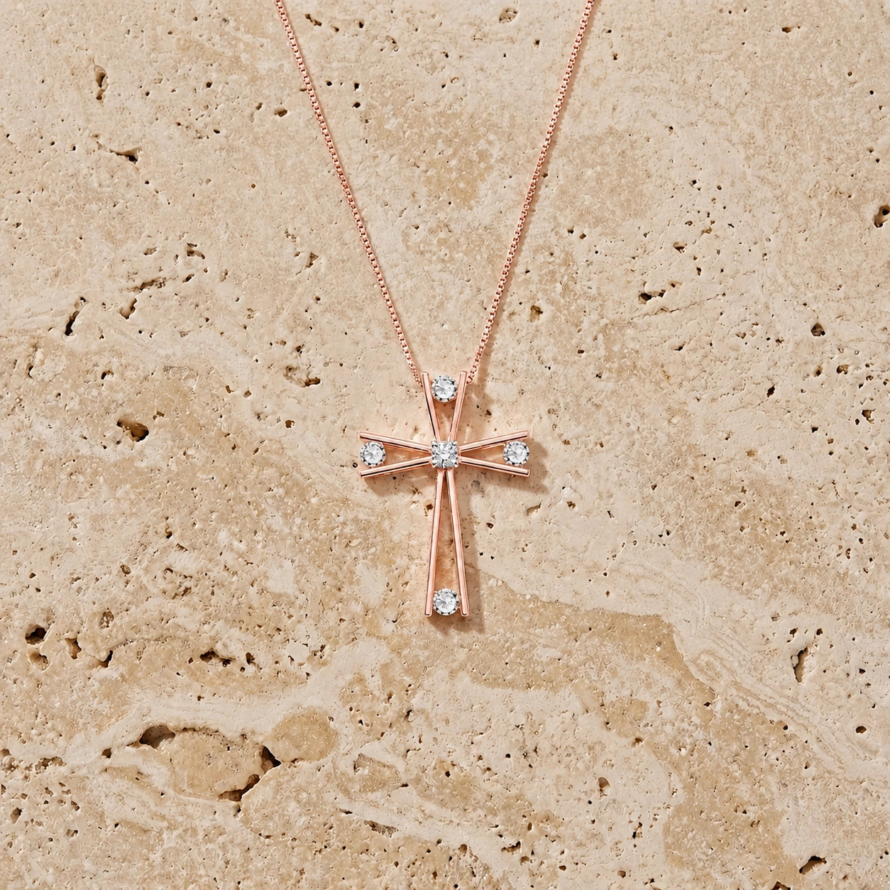 Rose Gold Abstract Cross Pendant Necklace Diamond 10K — Silvana