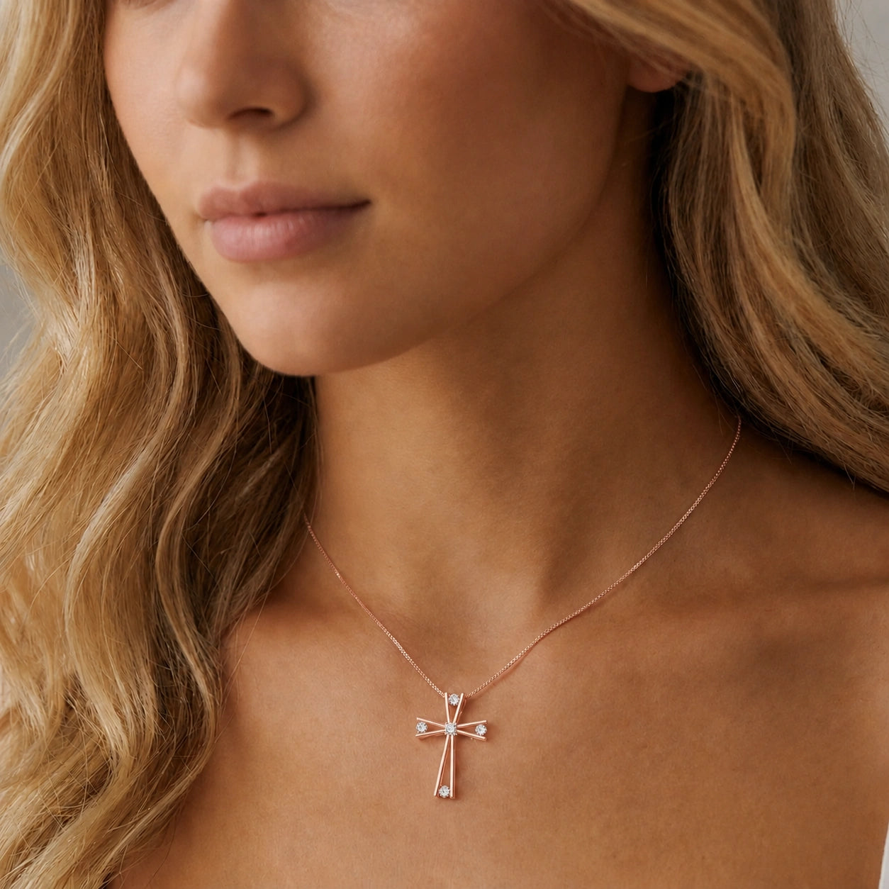 Rose Gold Abstract Cross Pendant Necklace Diamond 10K — Silvana