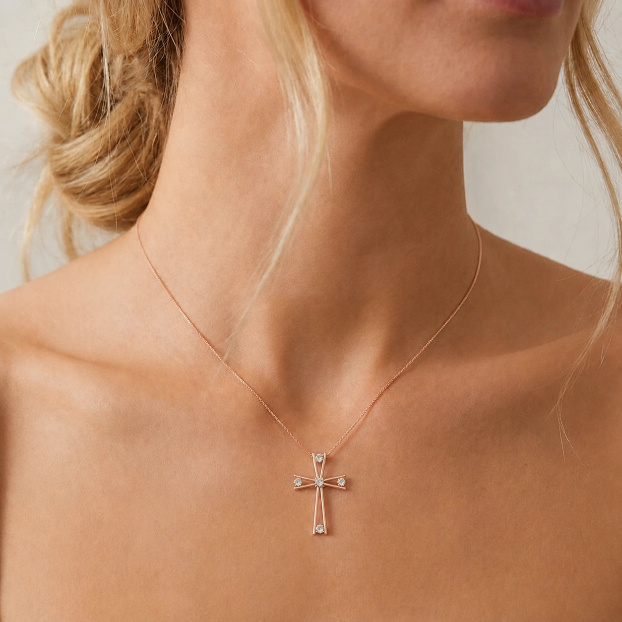 Rose Gold Abstract Cross Pendant Necklace Diamond 10K — Silvana