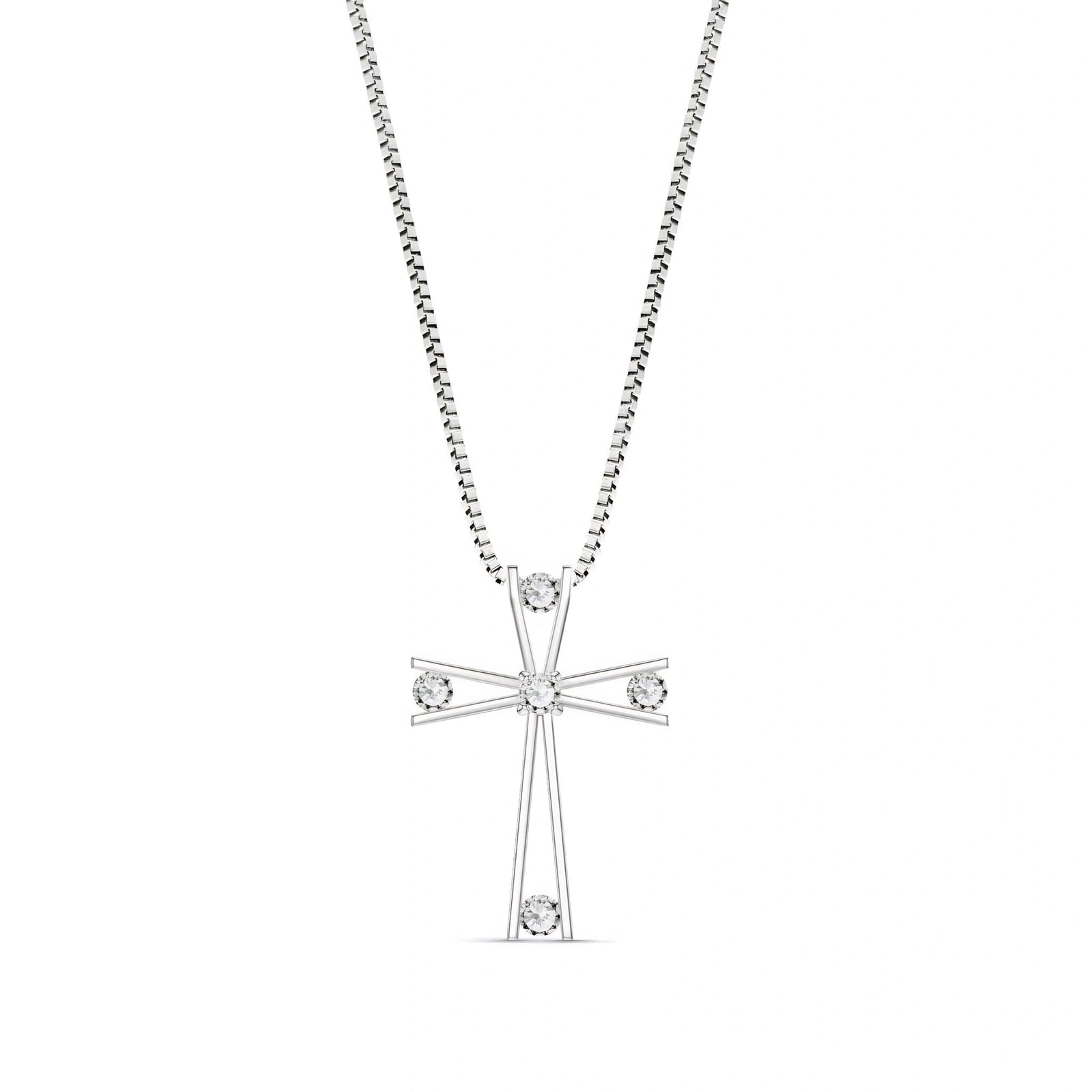 White Gold Abstract Cross Pendant Necklace Diamond 10K — Silvana