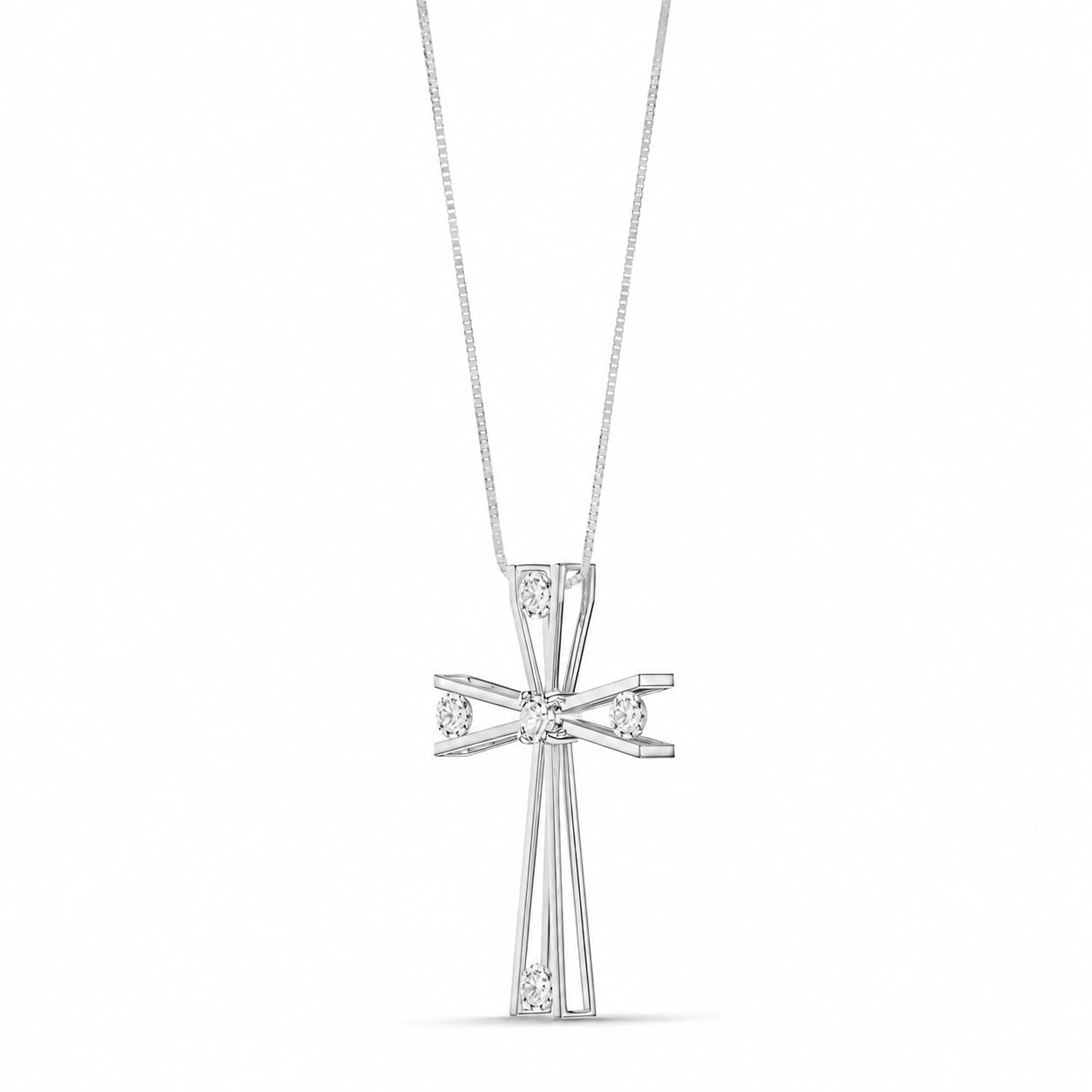 White Gold Abstract Cross Pendant Necklace Diamond 10K — Silvana