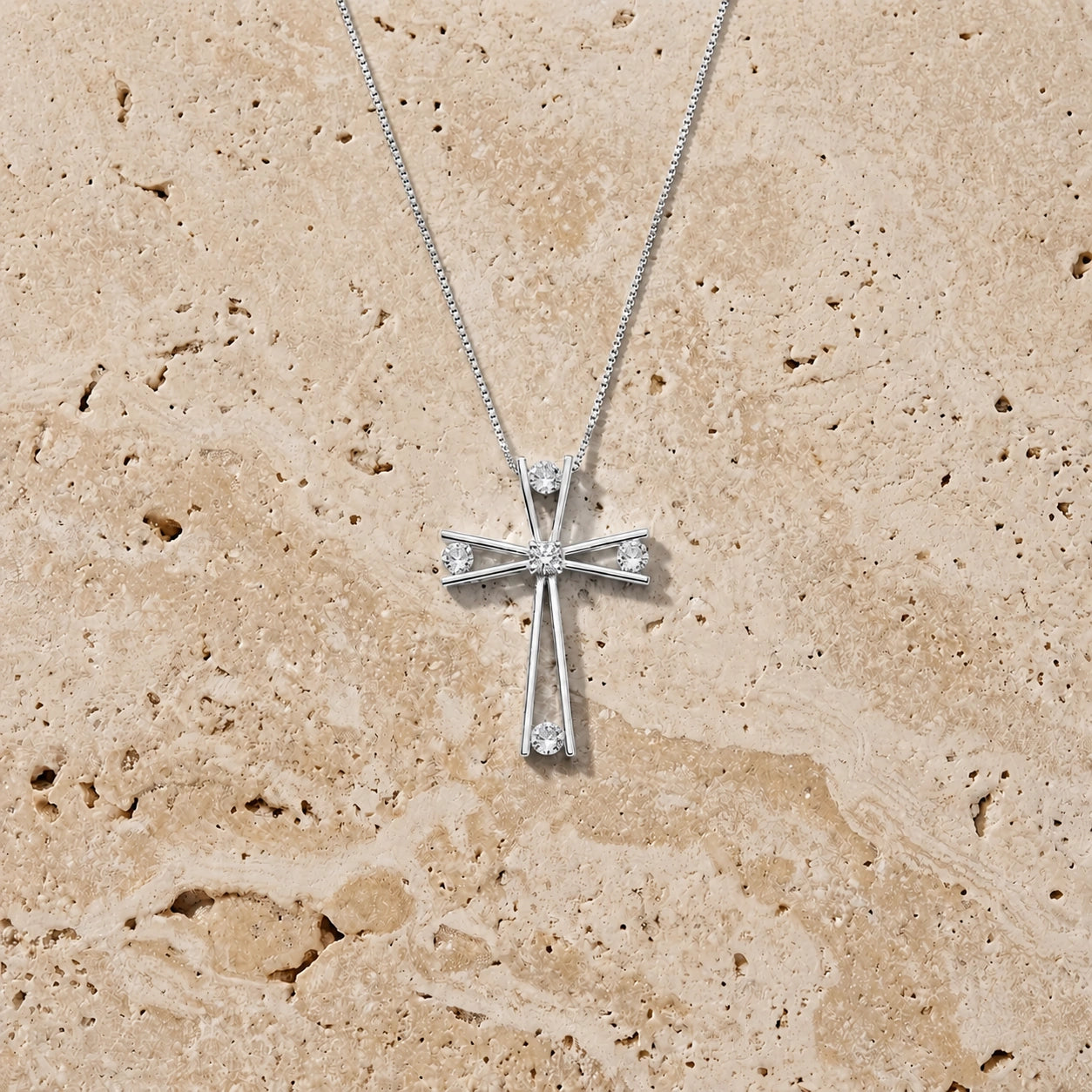 White Gold Abstract Cross Pendant Necklace Diamond 10K — Silvana