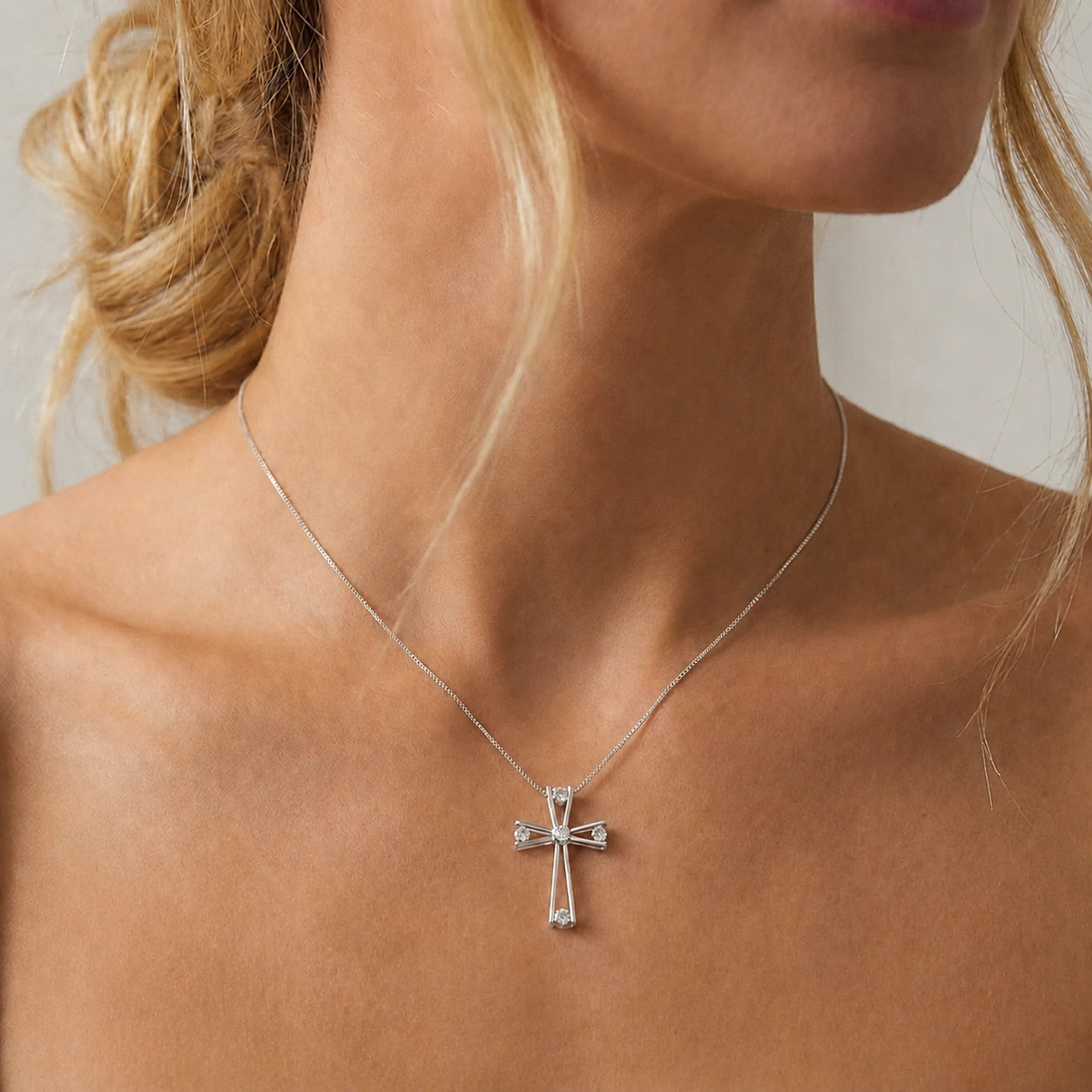 White Gold Abstract Cross Pendant Necklace Diamond 10K — Silvana