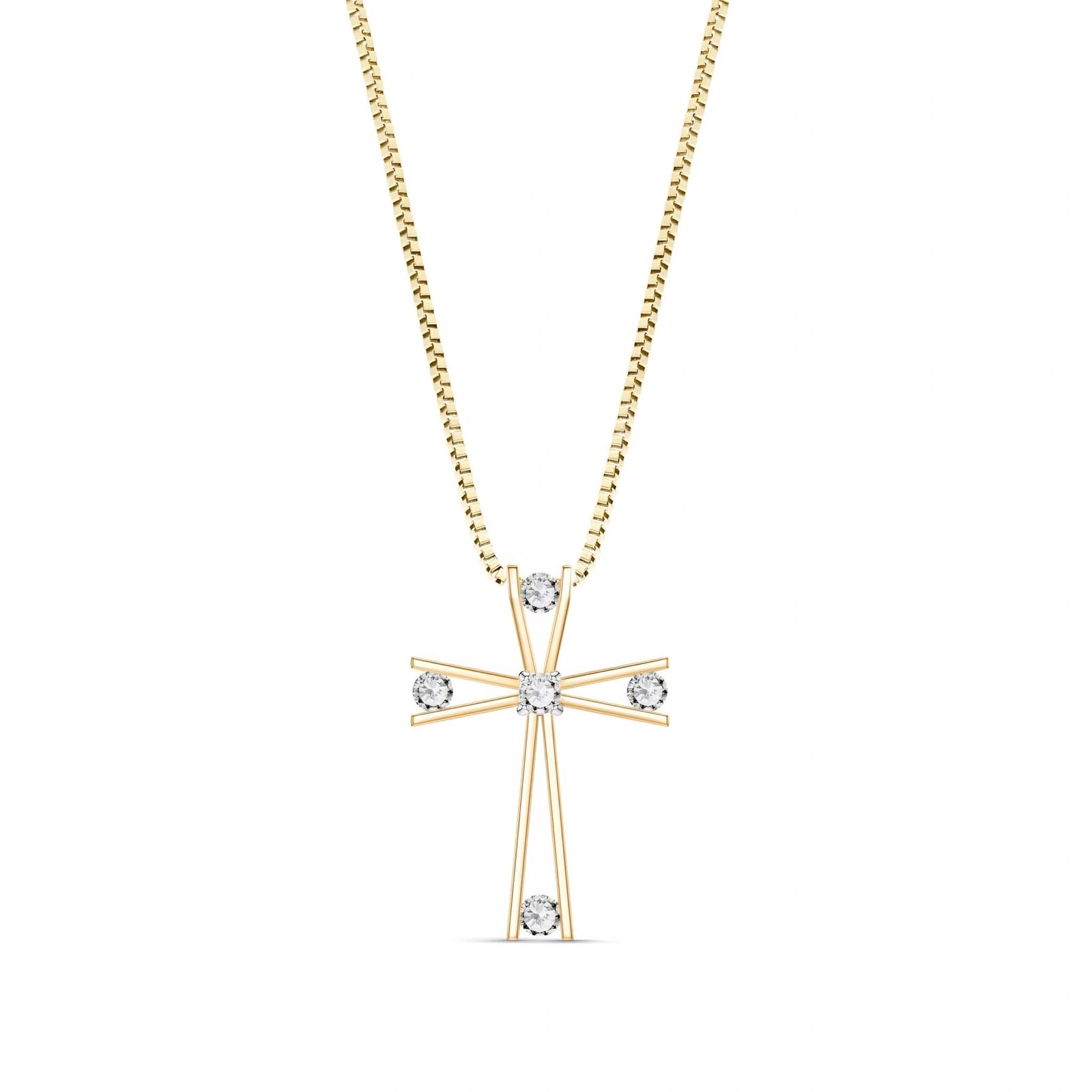 Yellow Gold Abstract Cross Pendant Necklace Diamond 10K — Silvana