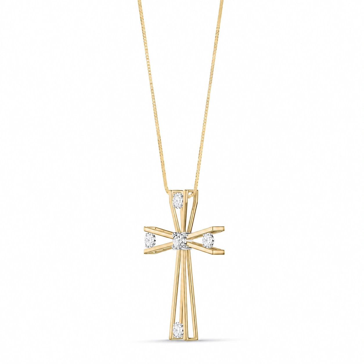 Yellow Gold Abstract Cross Pendant Necklace Diamond 10K — Silvana