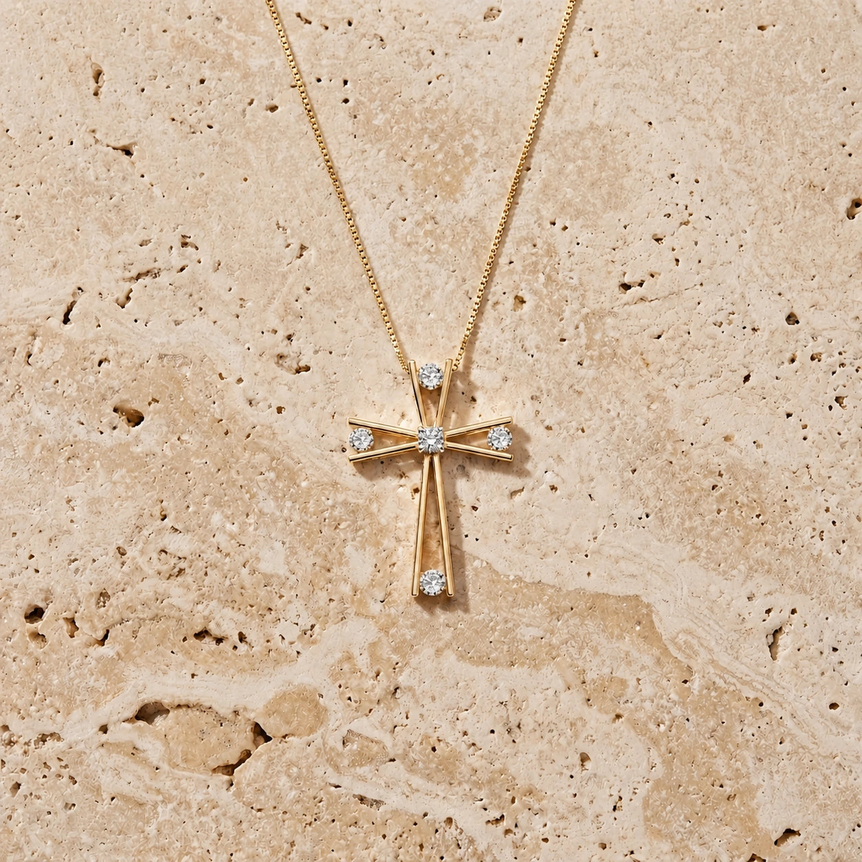 Yellow Gold Abstract Cross Pendant Necklace Diamond 10K — Silvana