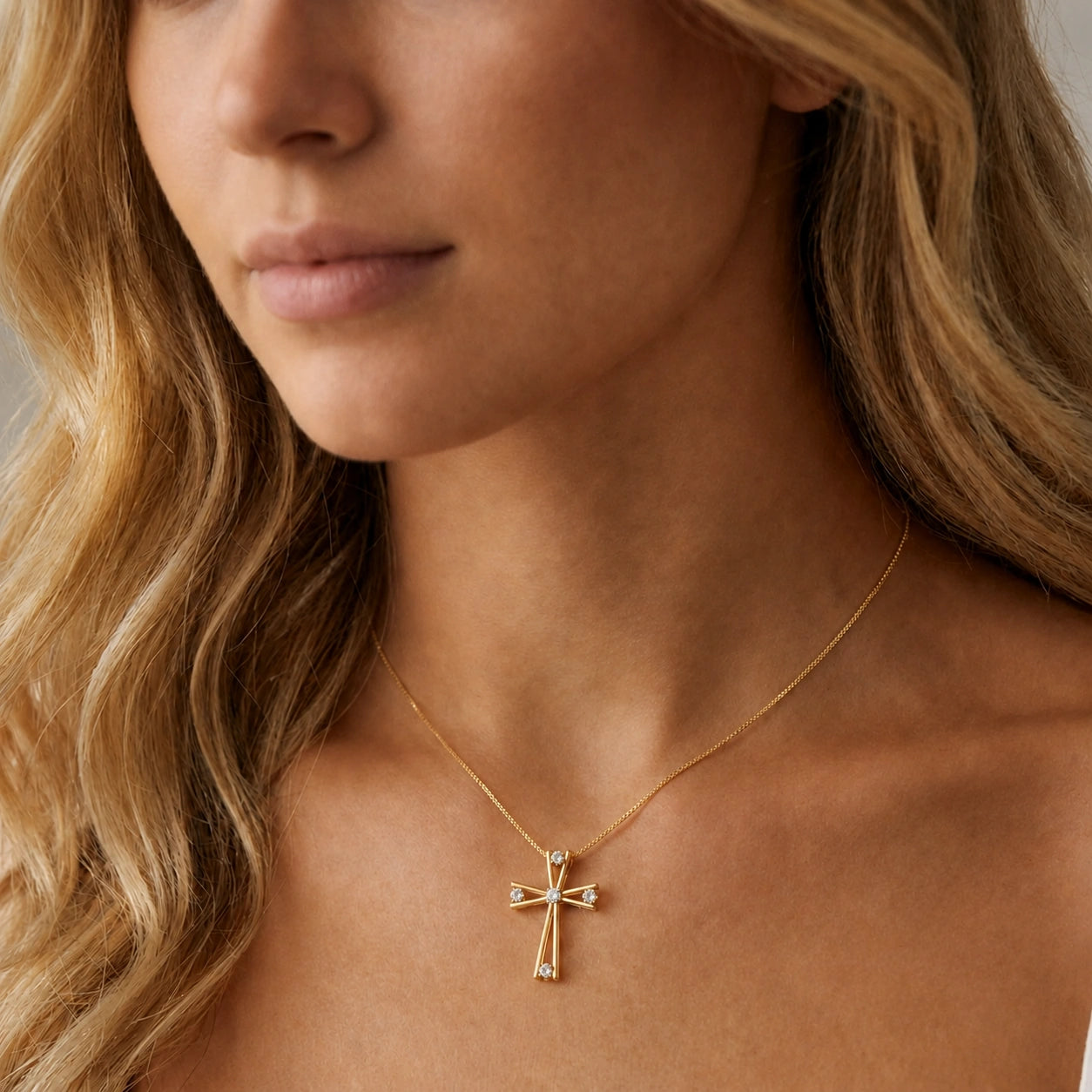 Yellow Gold Abstract Cross Pendant Necklace Diamond 10K — Silvana