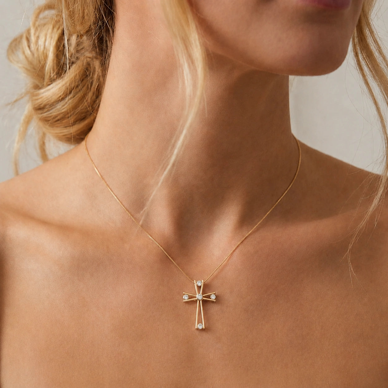 Yellow Gold Abstract Cross Pendant Necklace Diamond 10K — Silvana