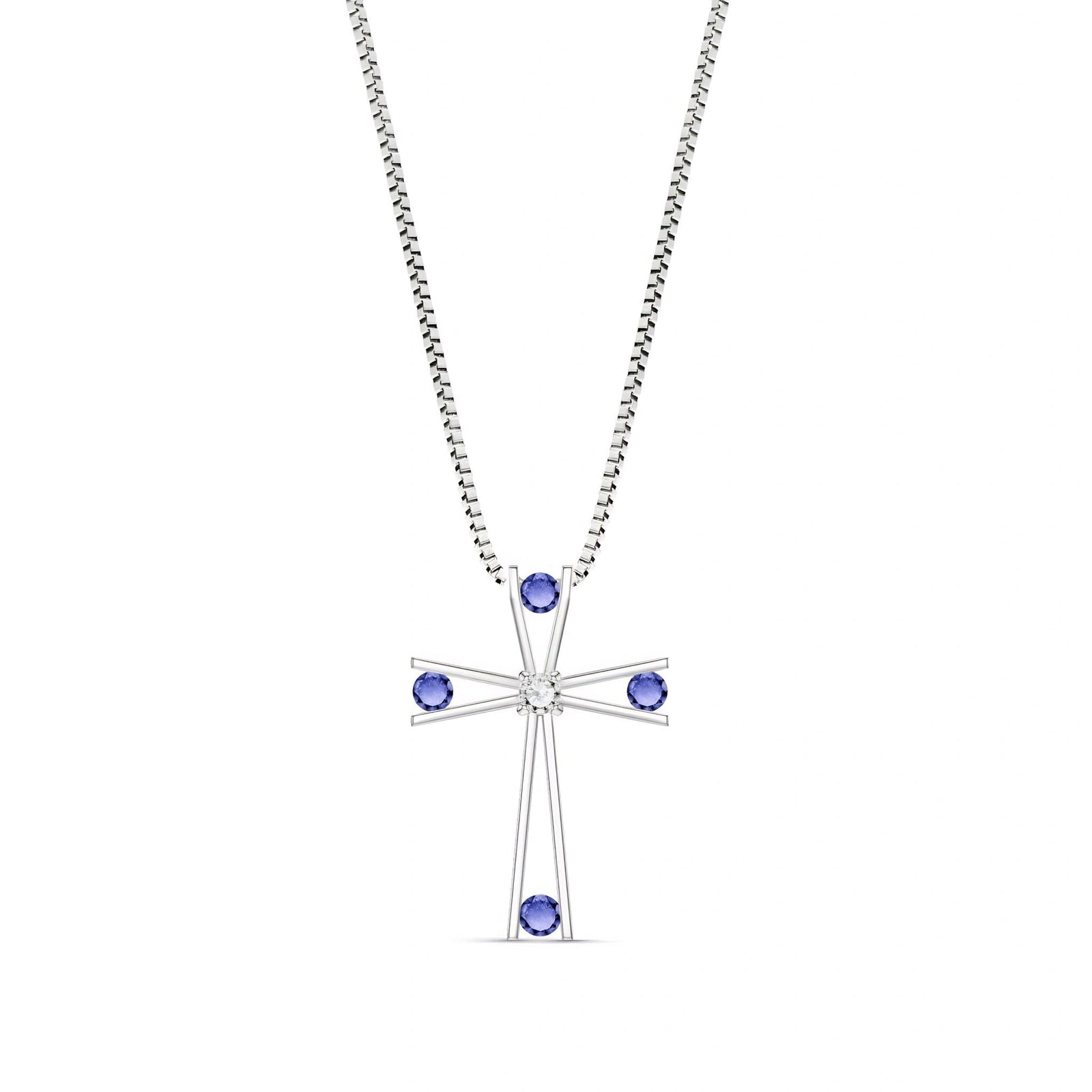 White Gold Abstract Cross Pendant Necklace Tanzanite 10K — Silvana