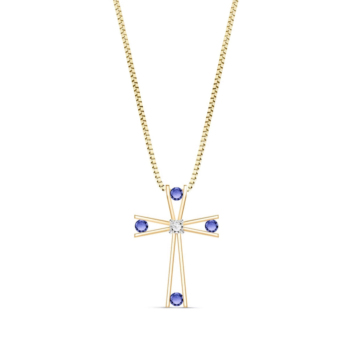 Yellow Gold Abstract Cross Pendant Necklace Tanzanite 10K — Silvana