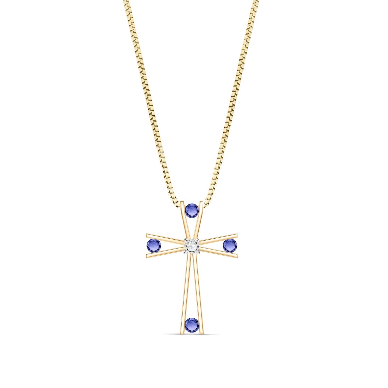 Yellow Gold Abstract Cross Pendant Necklace Tanzanite 10K — Silvana