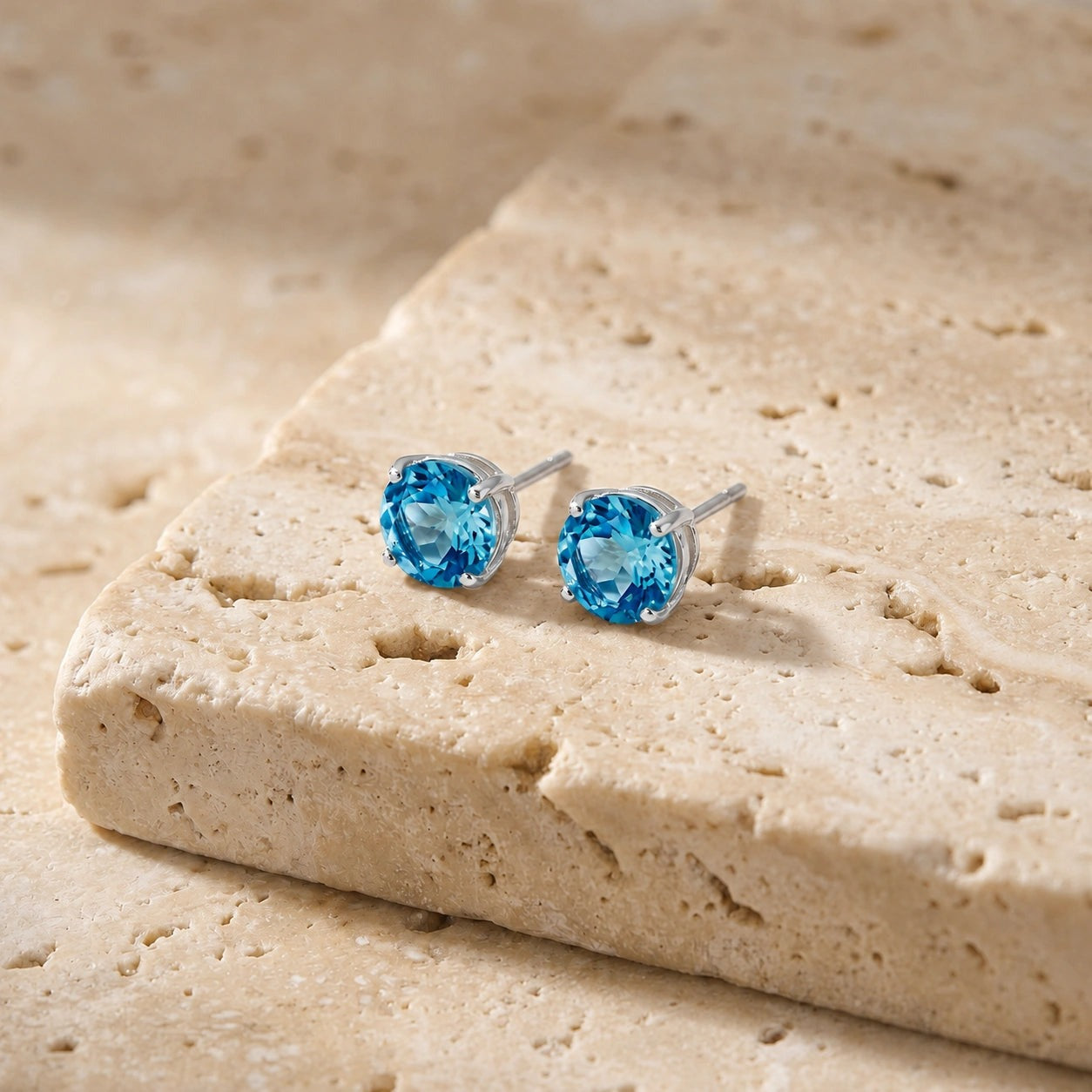 White Gold Halo Petal Earrings Blue Topaz 10K — Benedetta