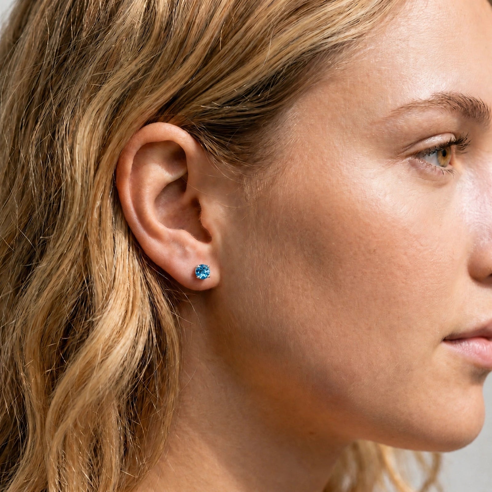 White Gold Halo Petal Earrings Blue Topaz 10K — Benedetta