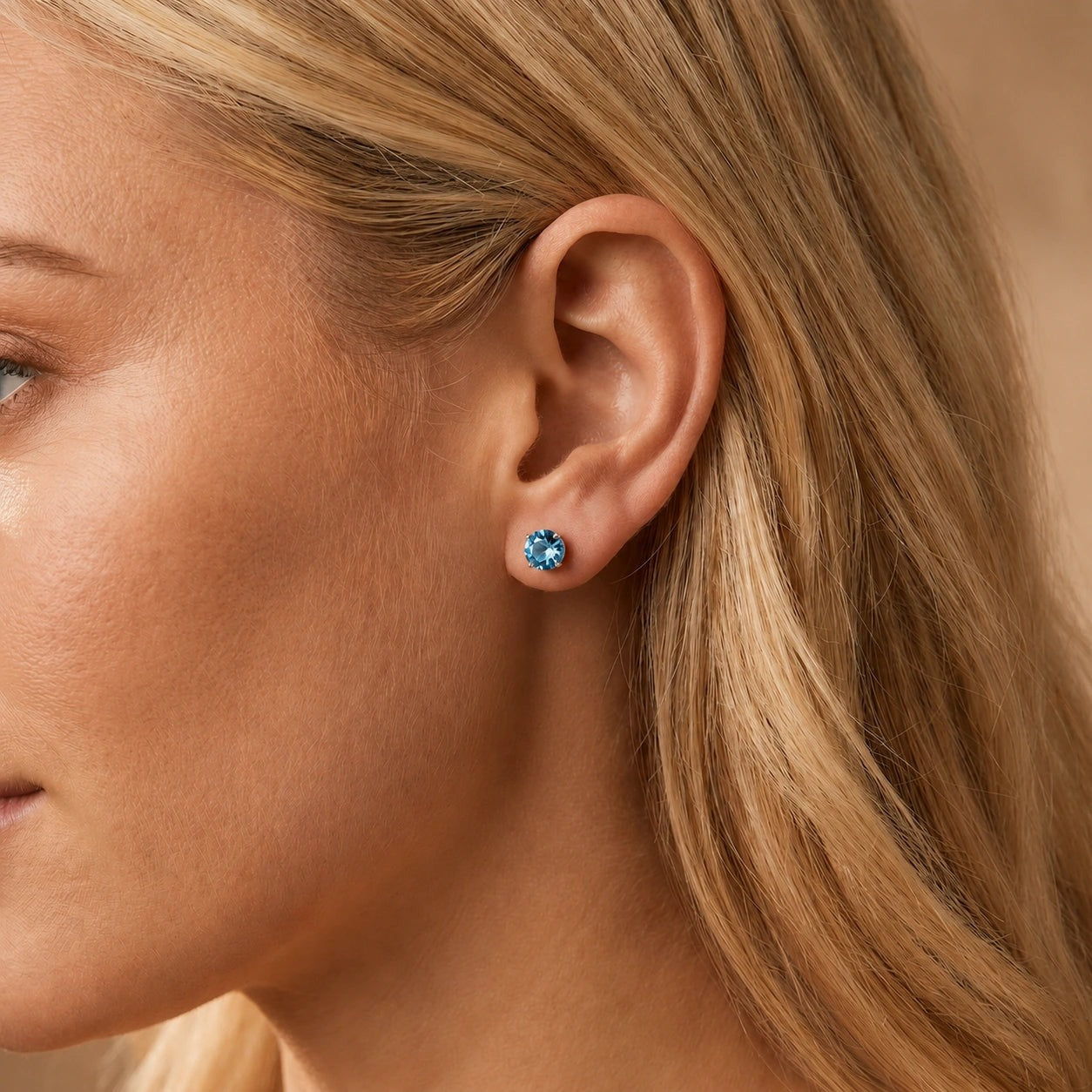 White Gold Halo Petal Earrings Blue Topaz 10K — Benedetta