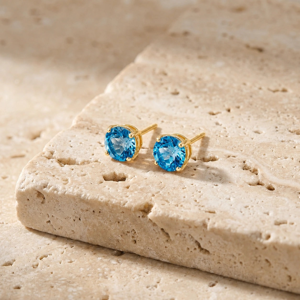 Yellow Gold Halo Petal Earrings Blue Topaz 10K — Benedetta