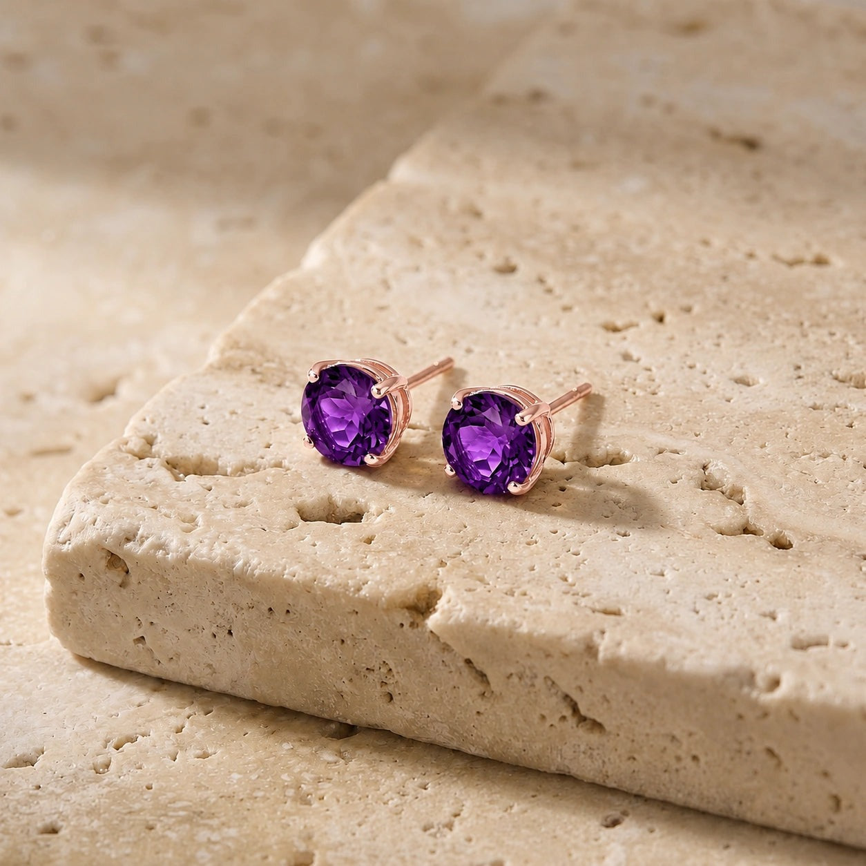 Rose Gold Halo Petal Earrings Amethyst 10K — Benedetta