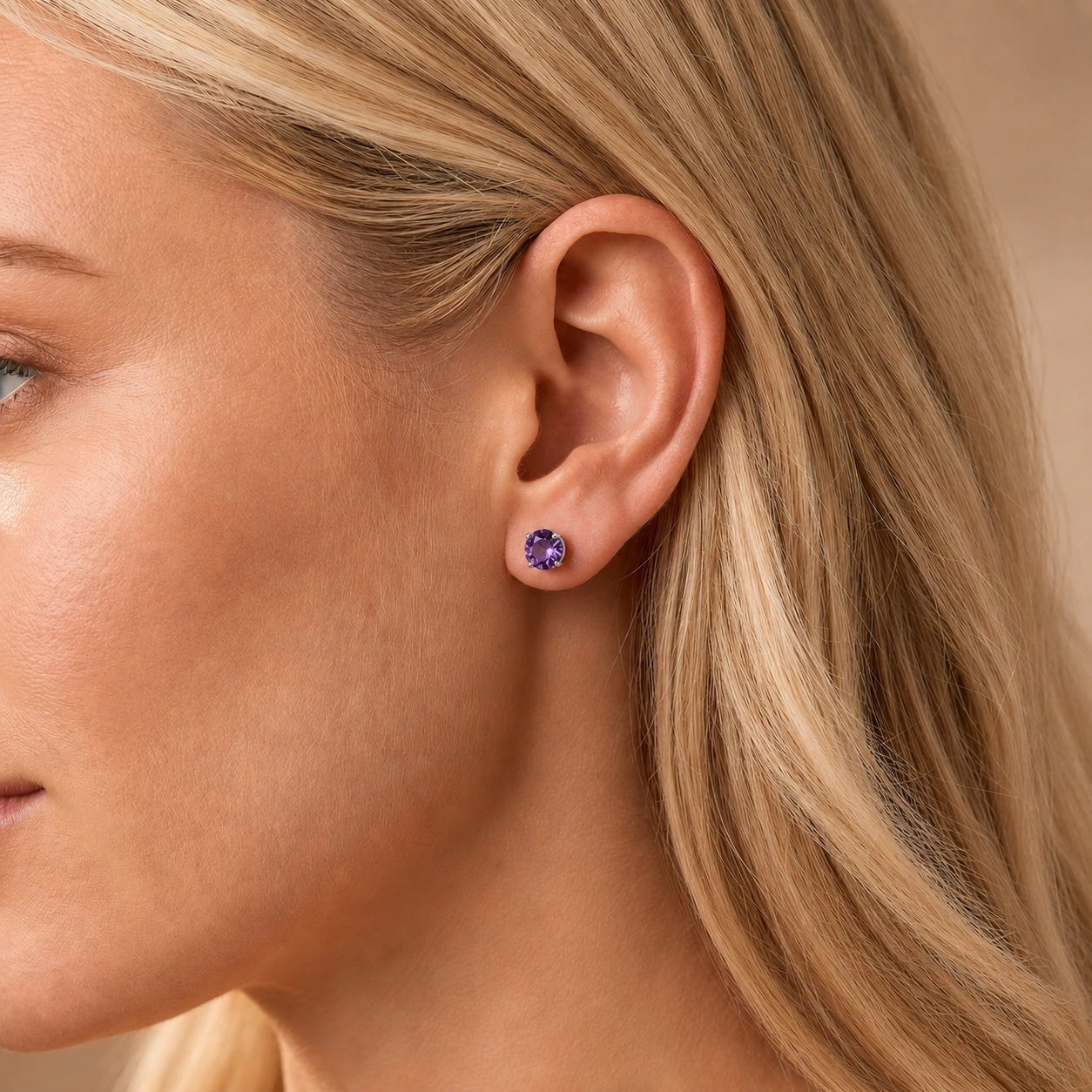 White Gold Halo Petal Earrings Amethyst 10K — Benedetta