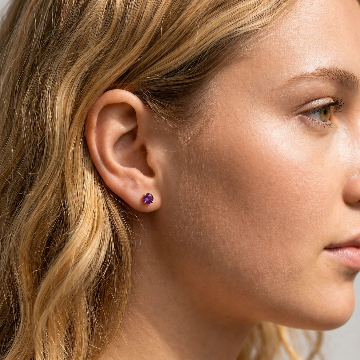Yellow Gold Halo Petal Earrings Amethyst 10K — Benedetta